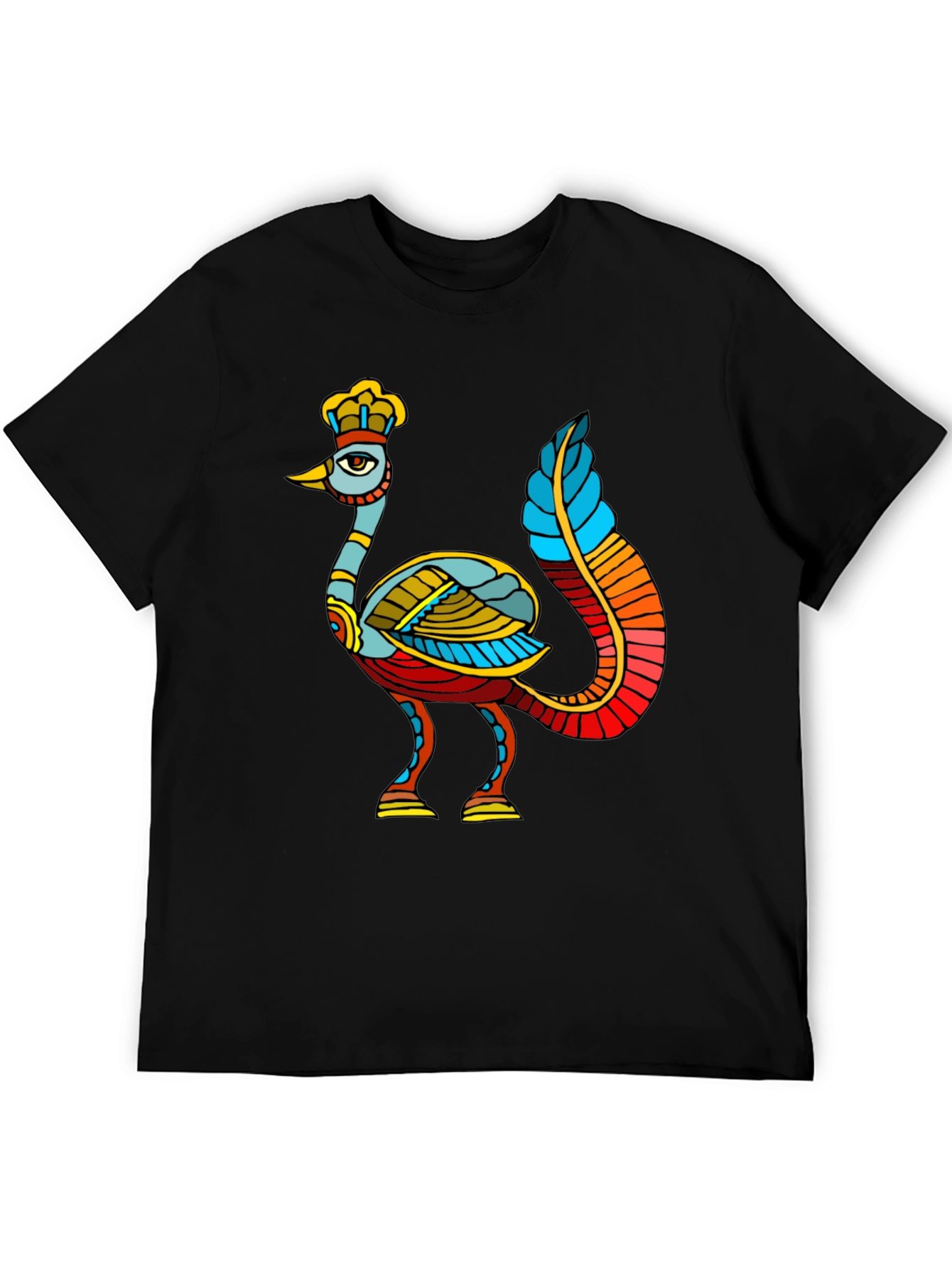 Unique Bird Design Black T-Shirt