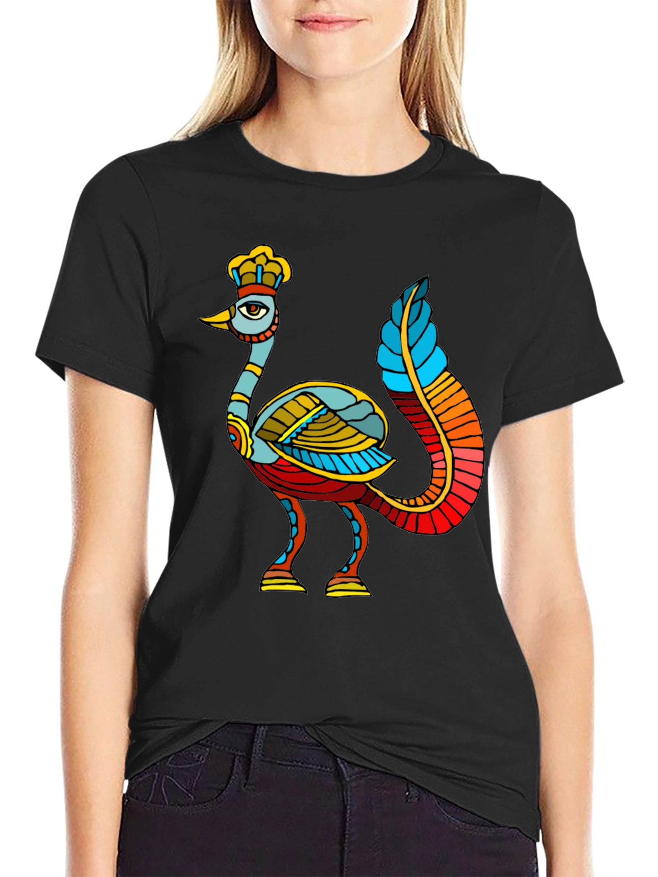 Unique Bird Design Black T-Shirt