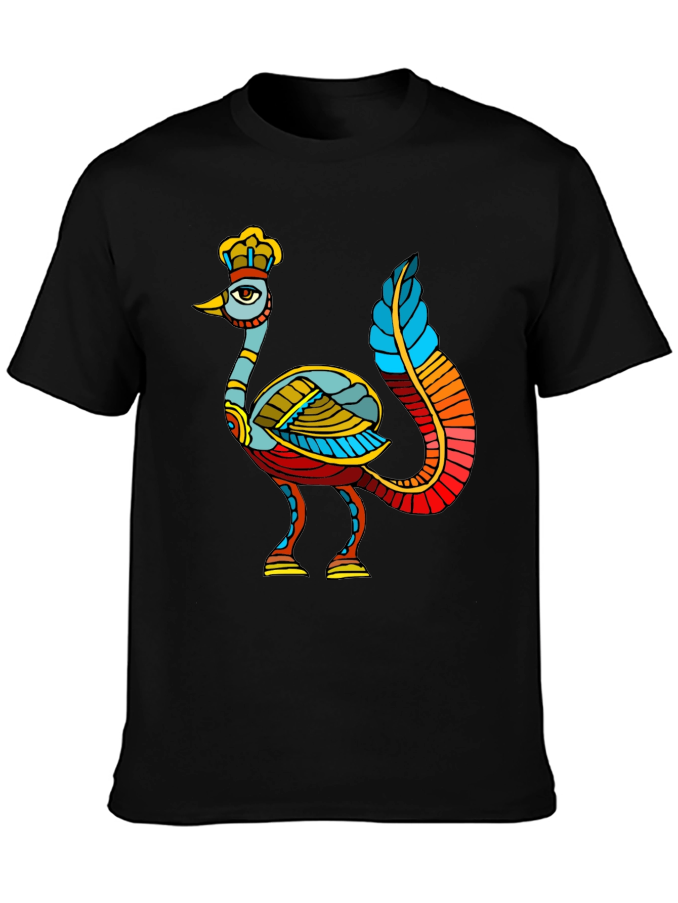 Unique Bird Design Black T-Shirt