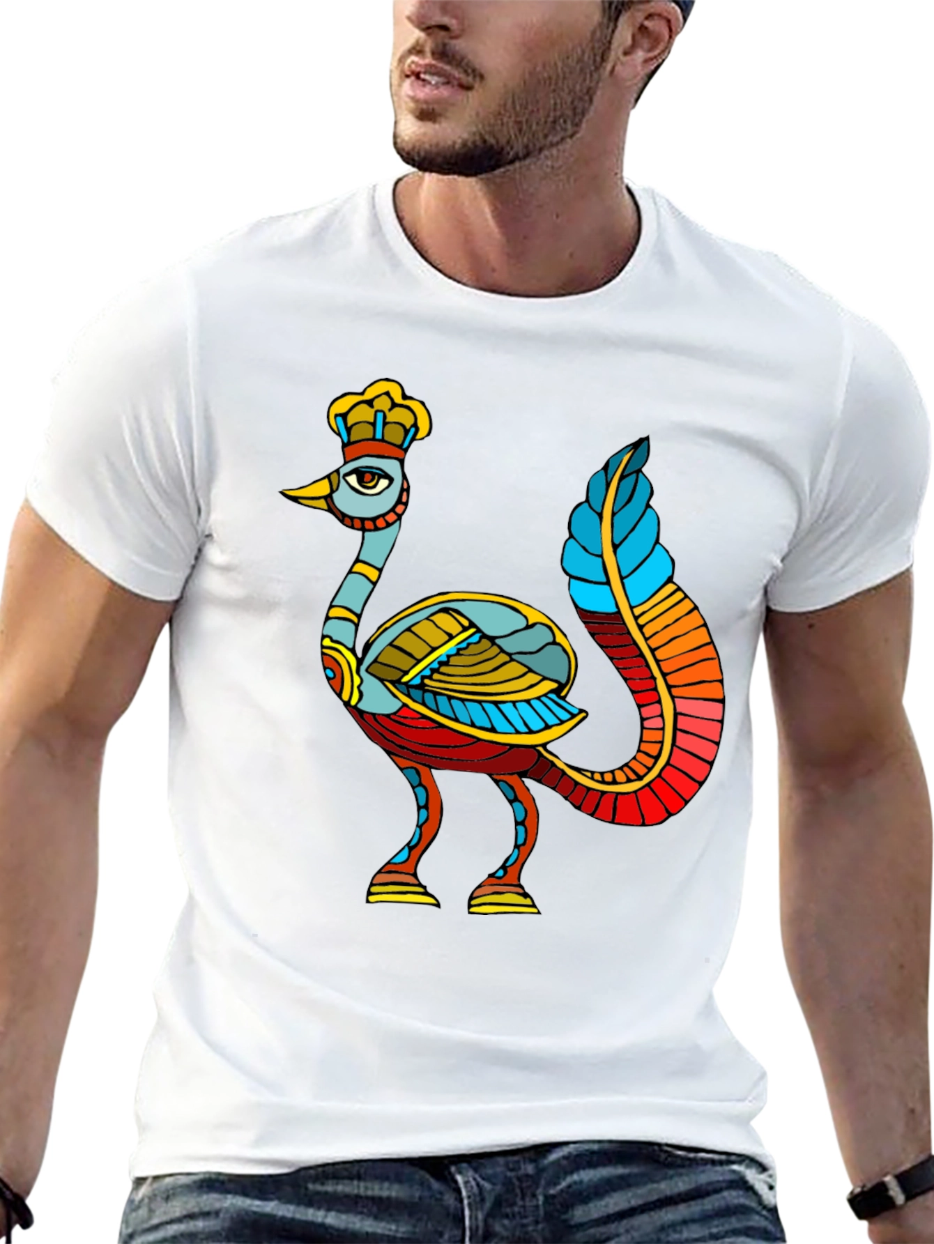 Unique Bird Design Black T-Shirt