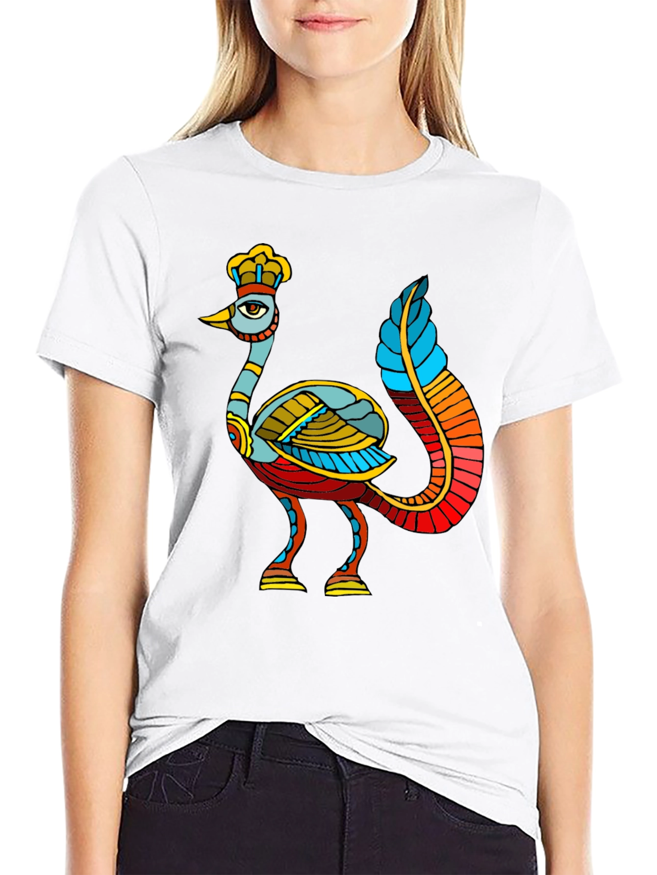 Unique Bird Design Black T-Shirt