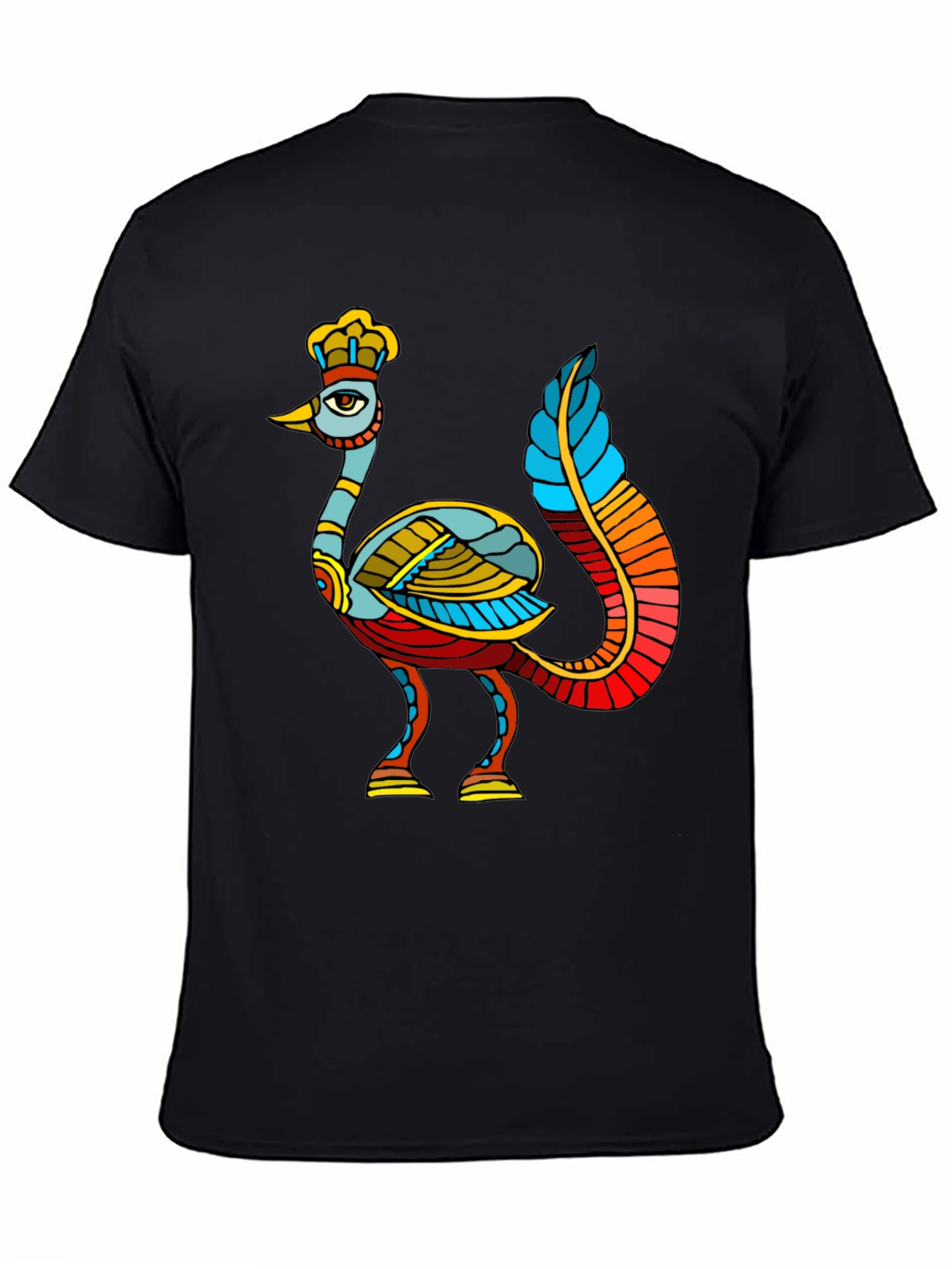 Unique Bird Design Black T-Shirt