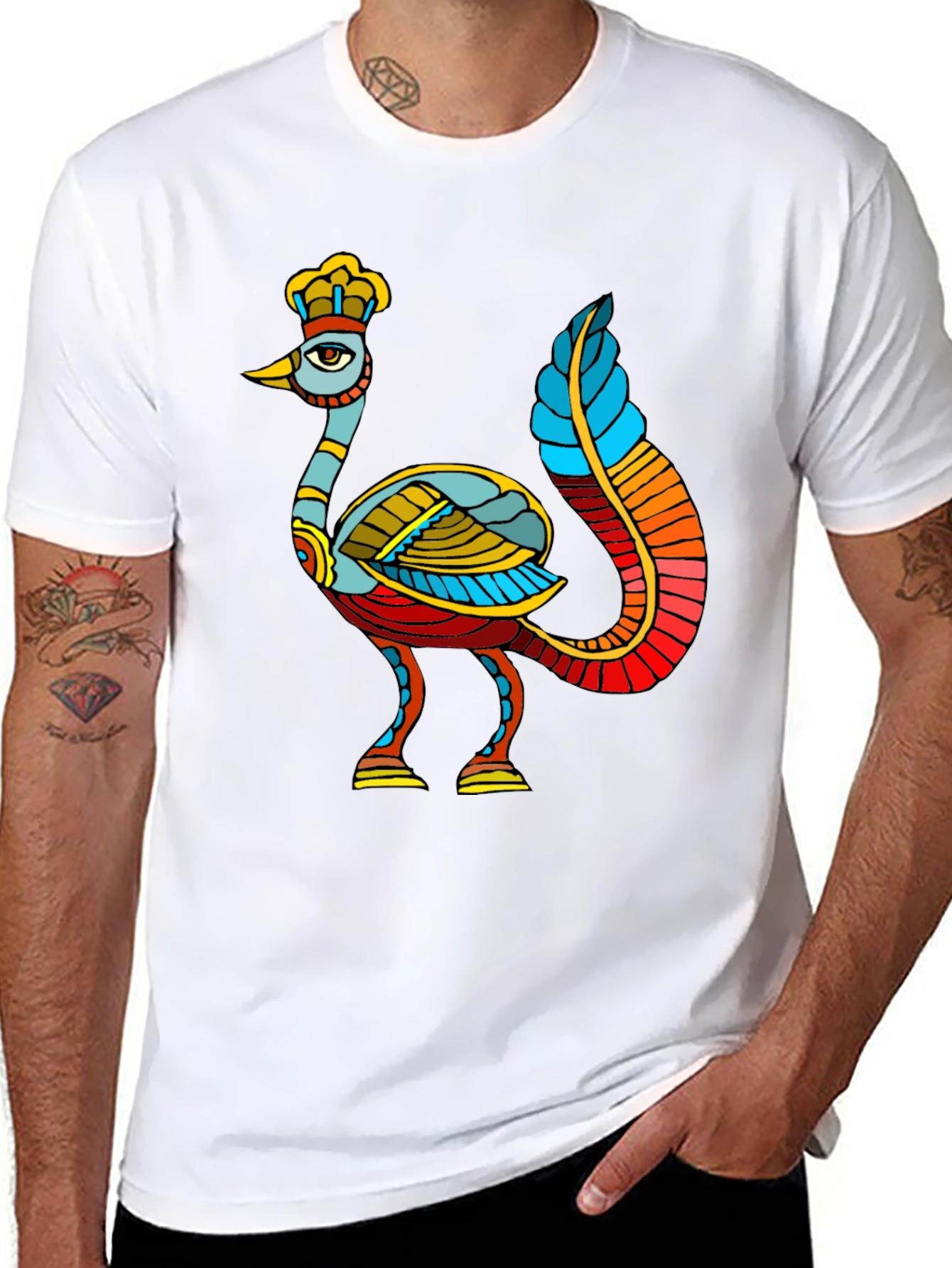 Unique Bird Design Black T-Shirt