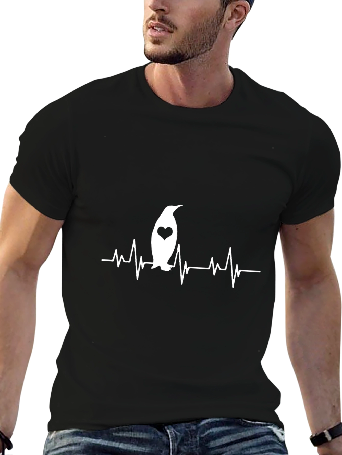 Penguin Heartbeat T-Shirt - Black
