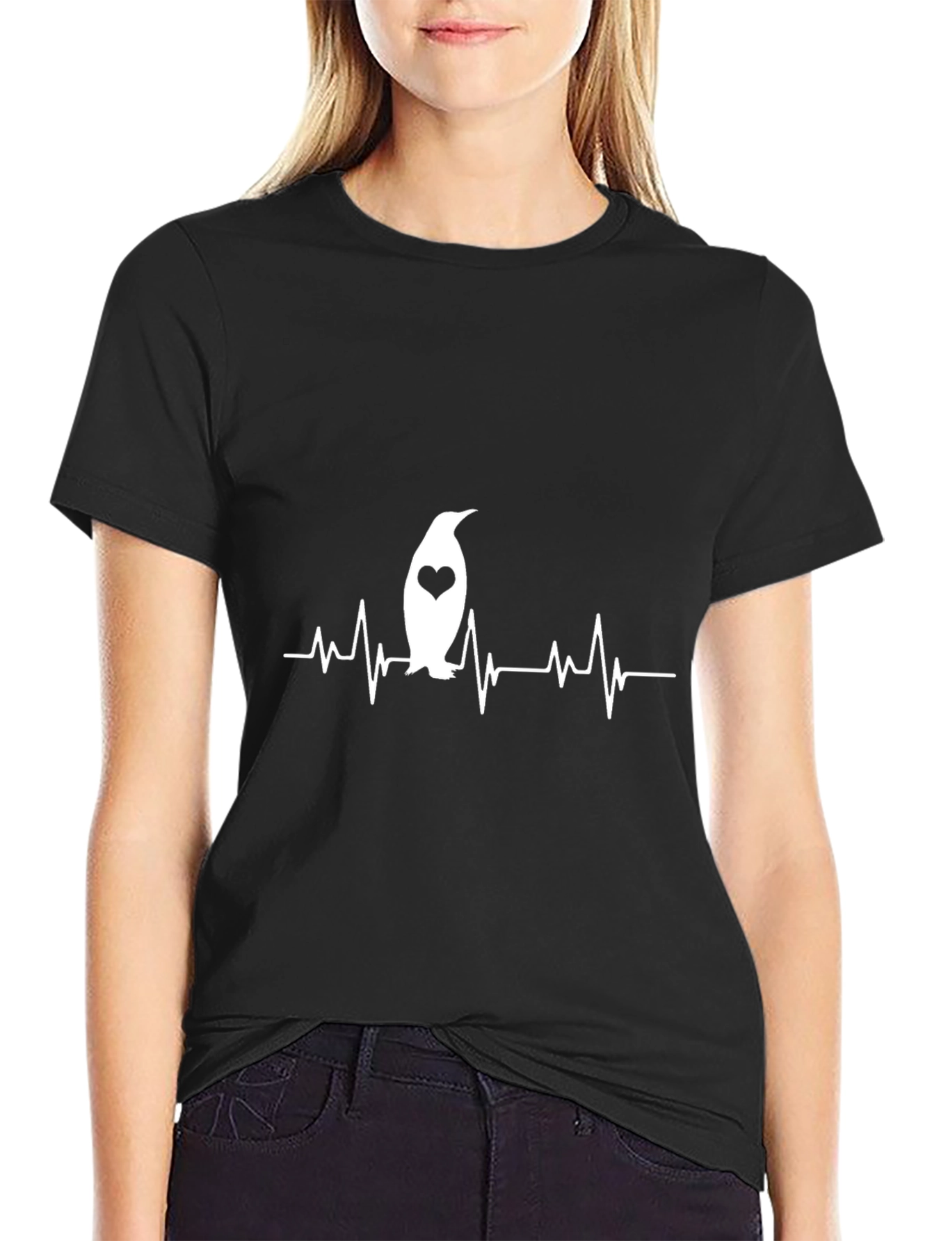 Penguin Heartbeat T-Shirt - Black