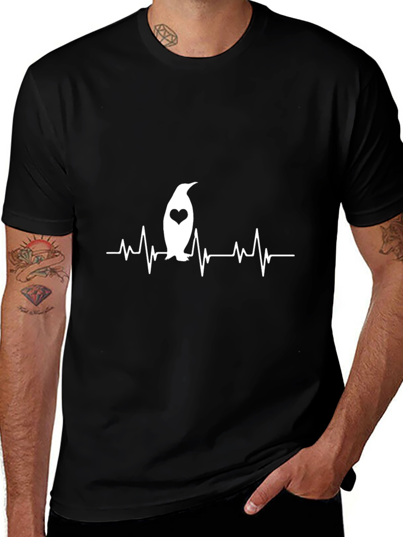 Penguin Heartbeat T-Shirt - Black