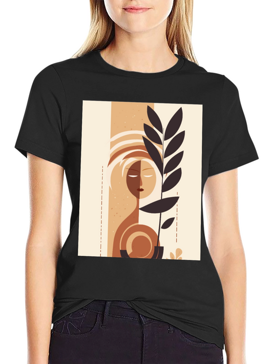 Abstract Face & Plant Graphic Tee - Stylish Minimalist Design