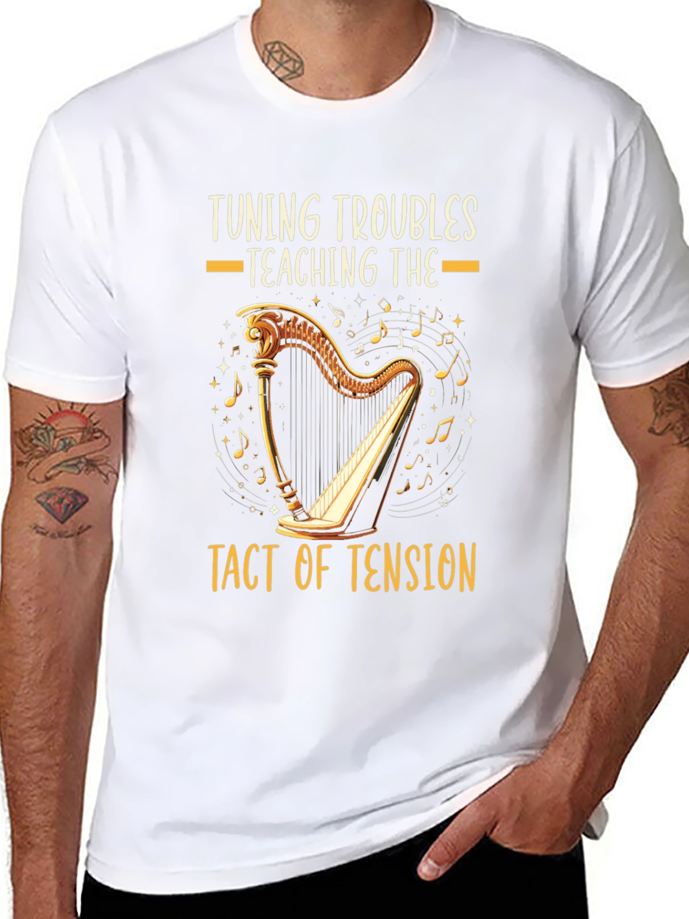 Harpist Humor T-Shirt: Tuning Troubles Tact of Tension