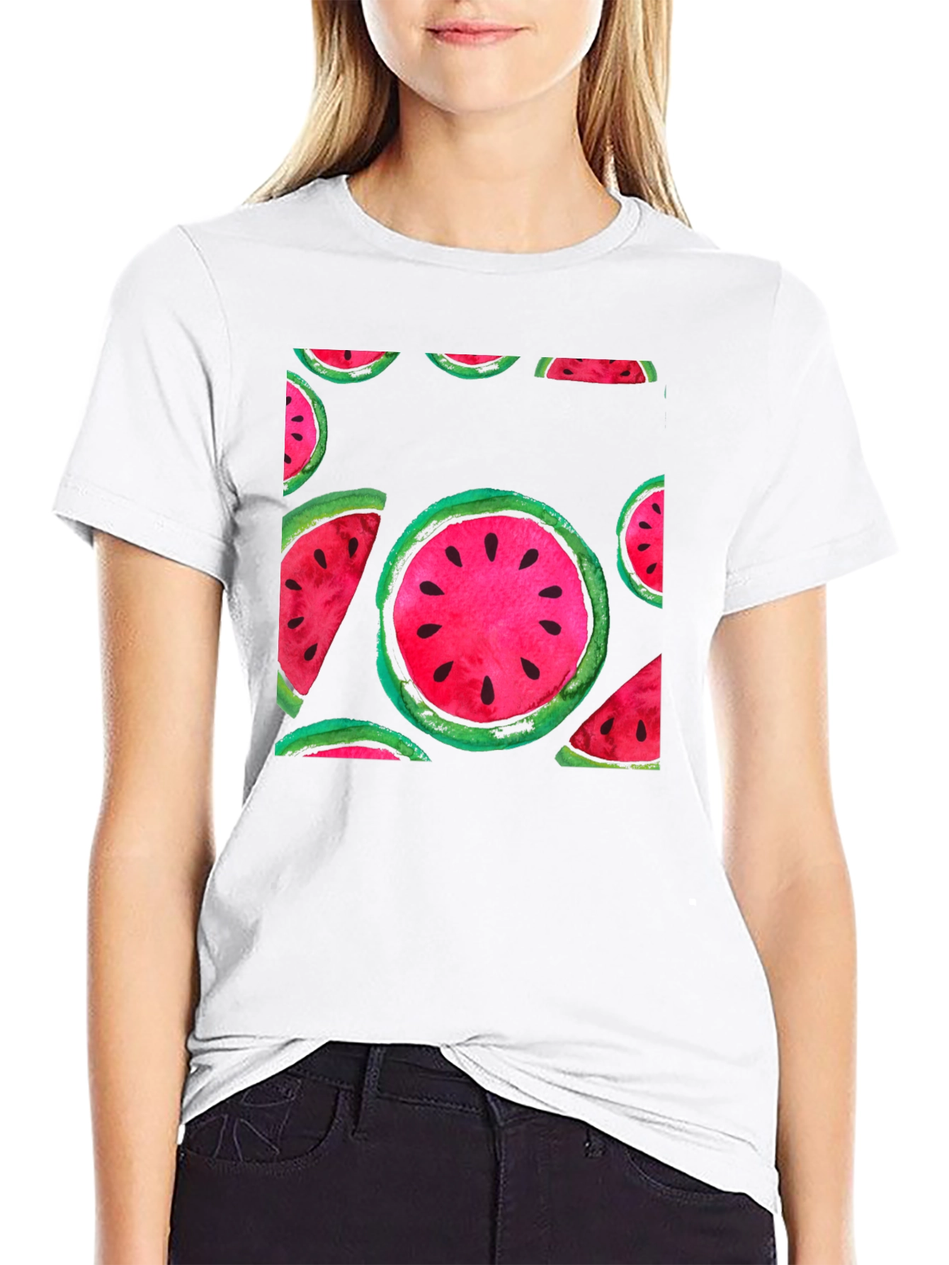 Watermelon Print Black T-Shirt