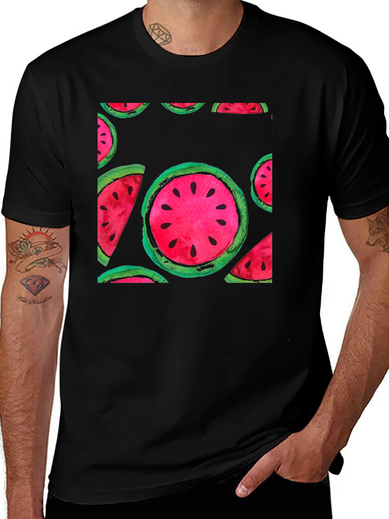 Watermelon Print Black T-Shirt