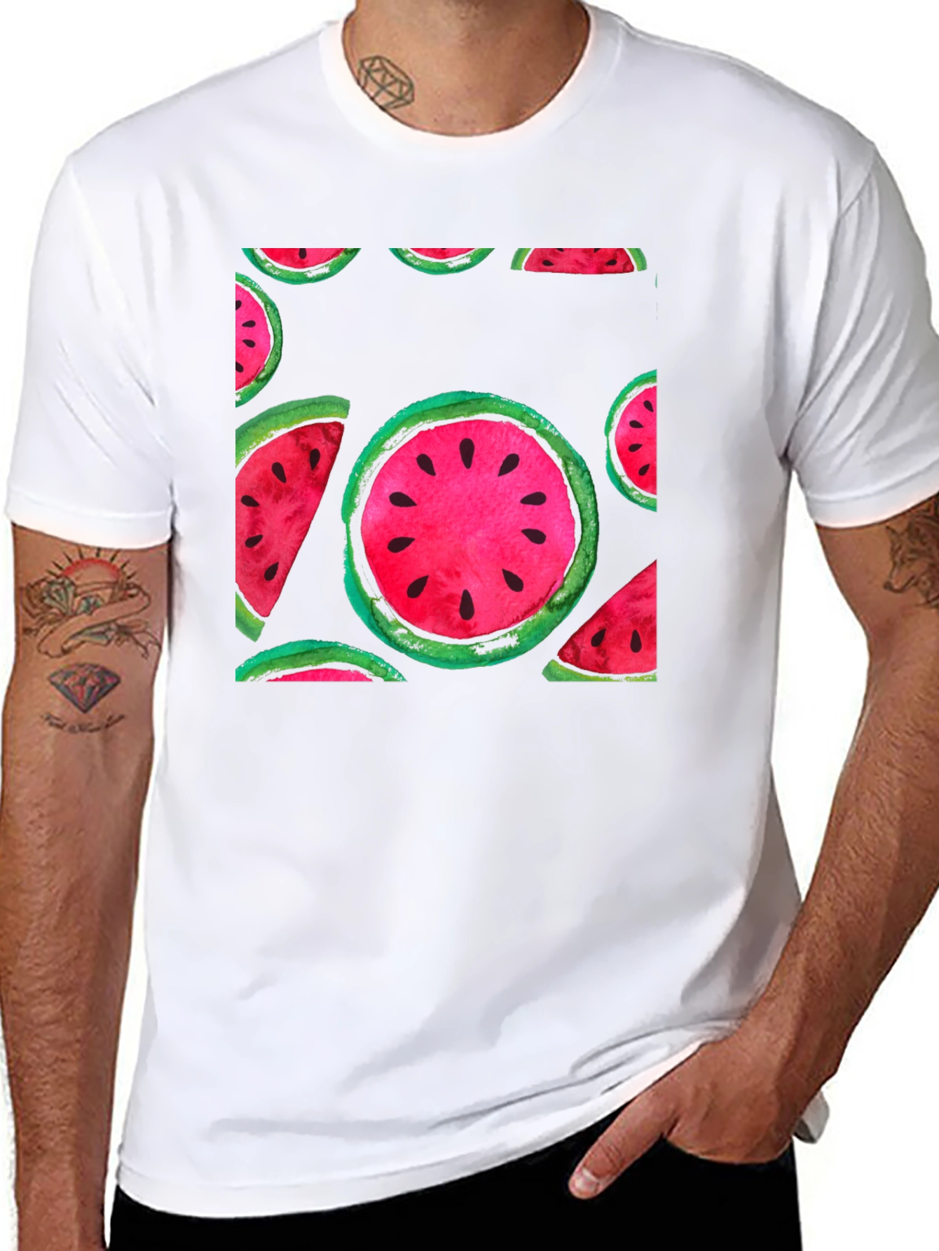 Watermelon Print Black T-Shirt