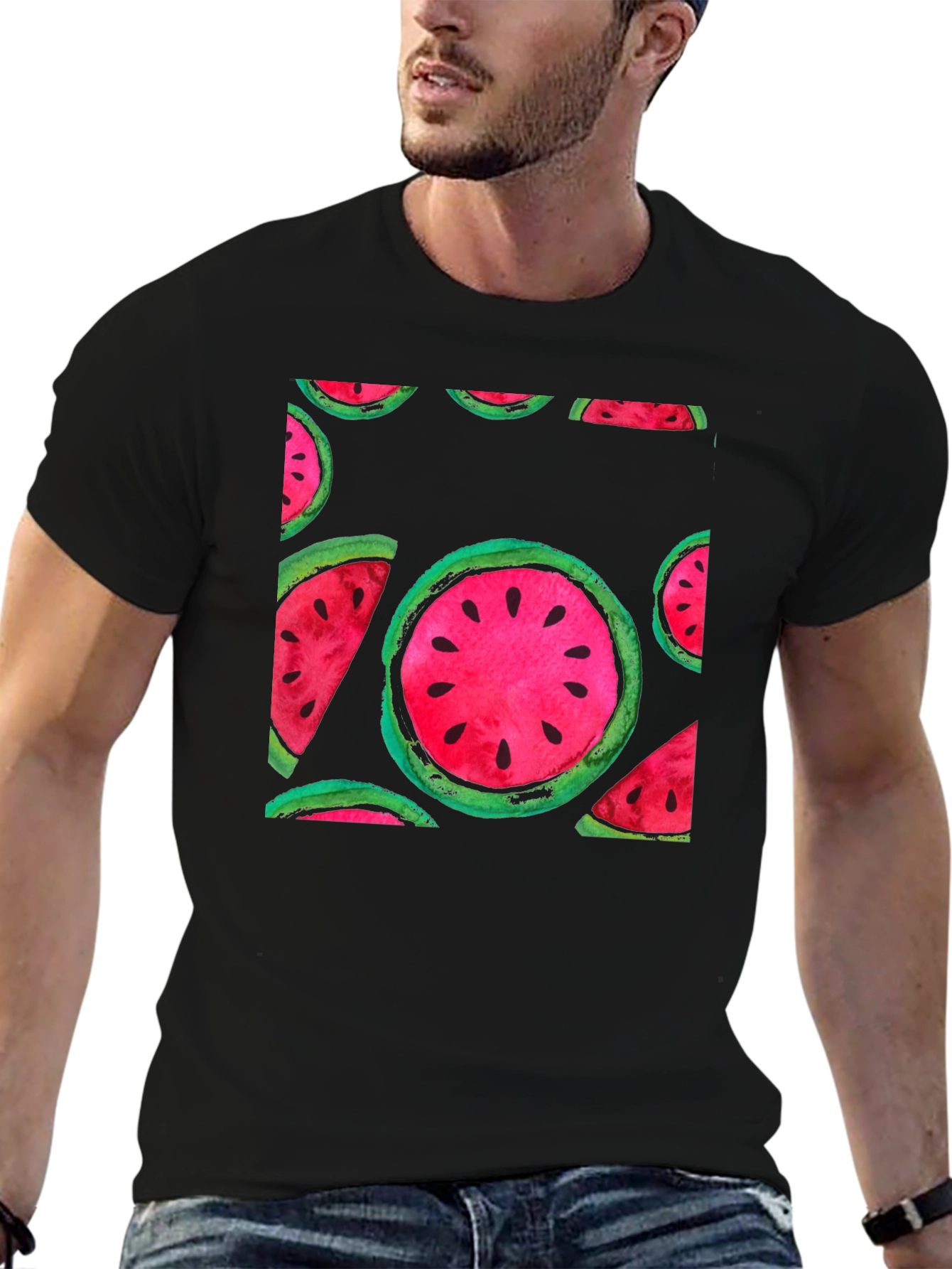Watermelon Print Black T-Shirt