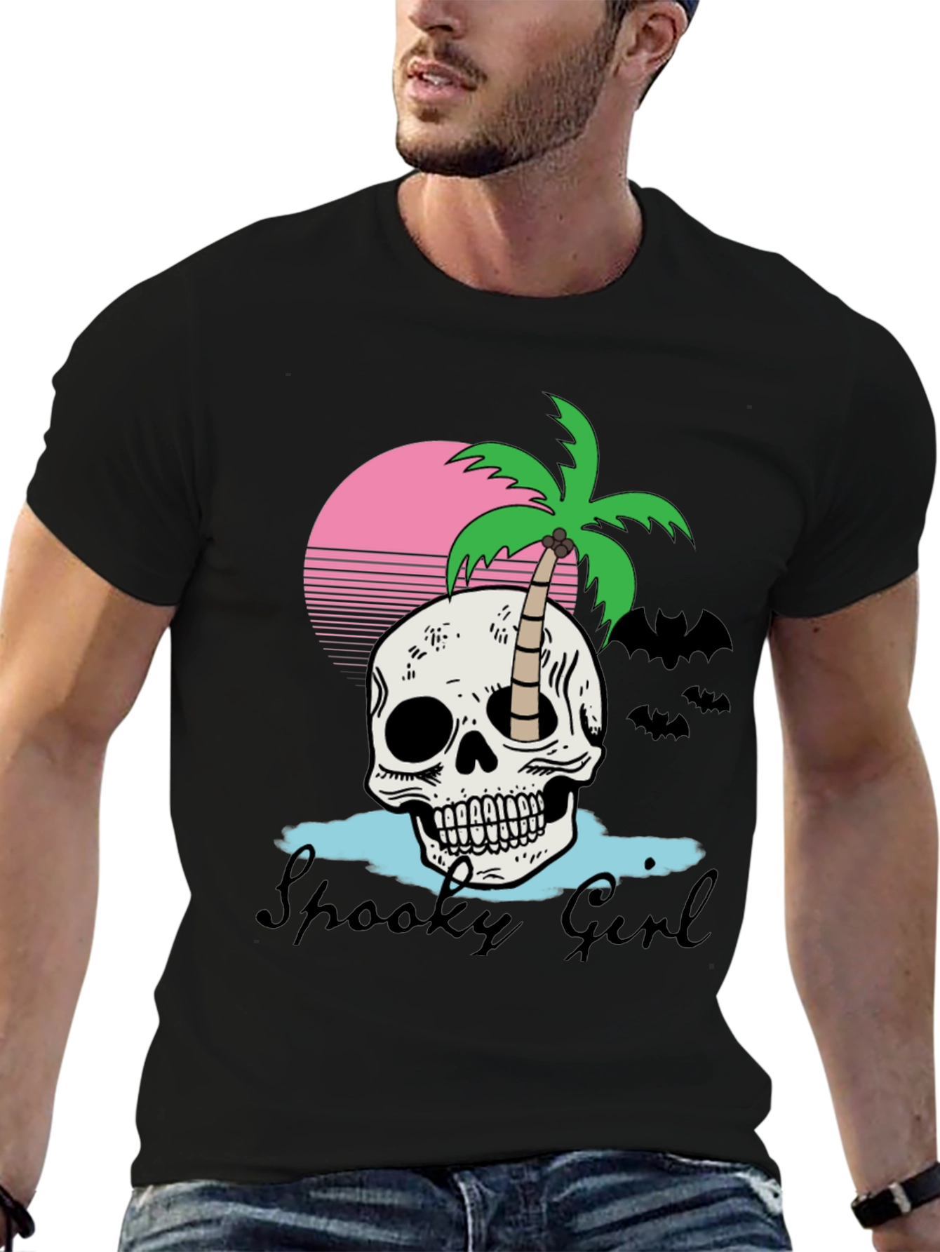 Spooky Girl Skull & Palm Tee - Halloween Style