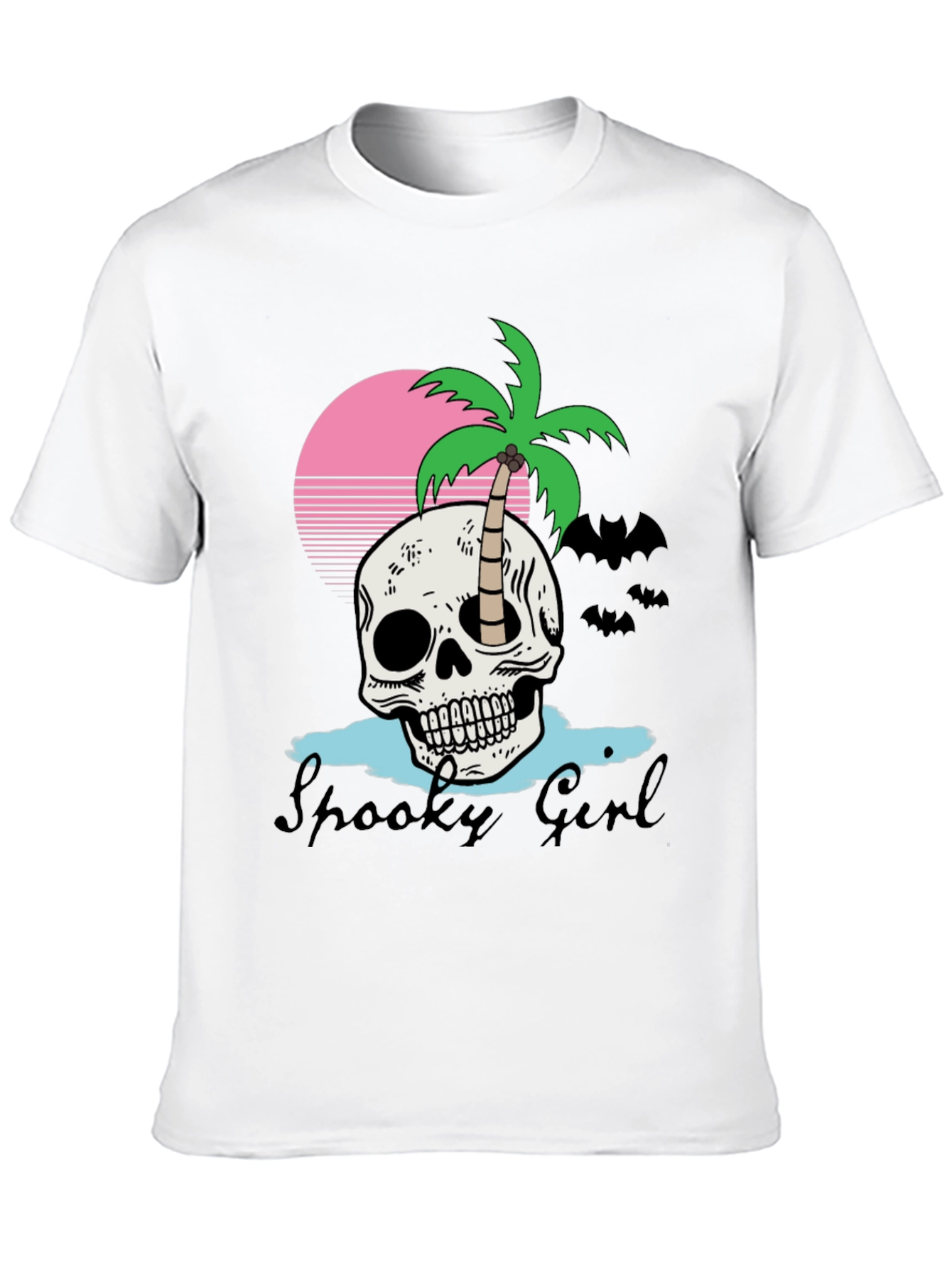 Spooky Girl Skull & Palm Tee - Halloween Style