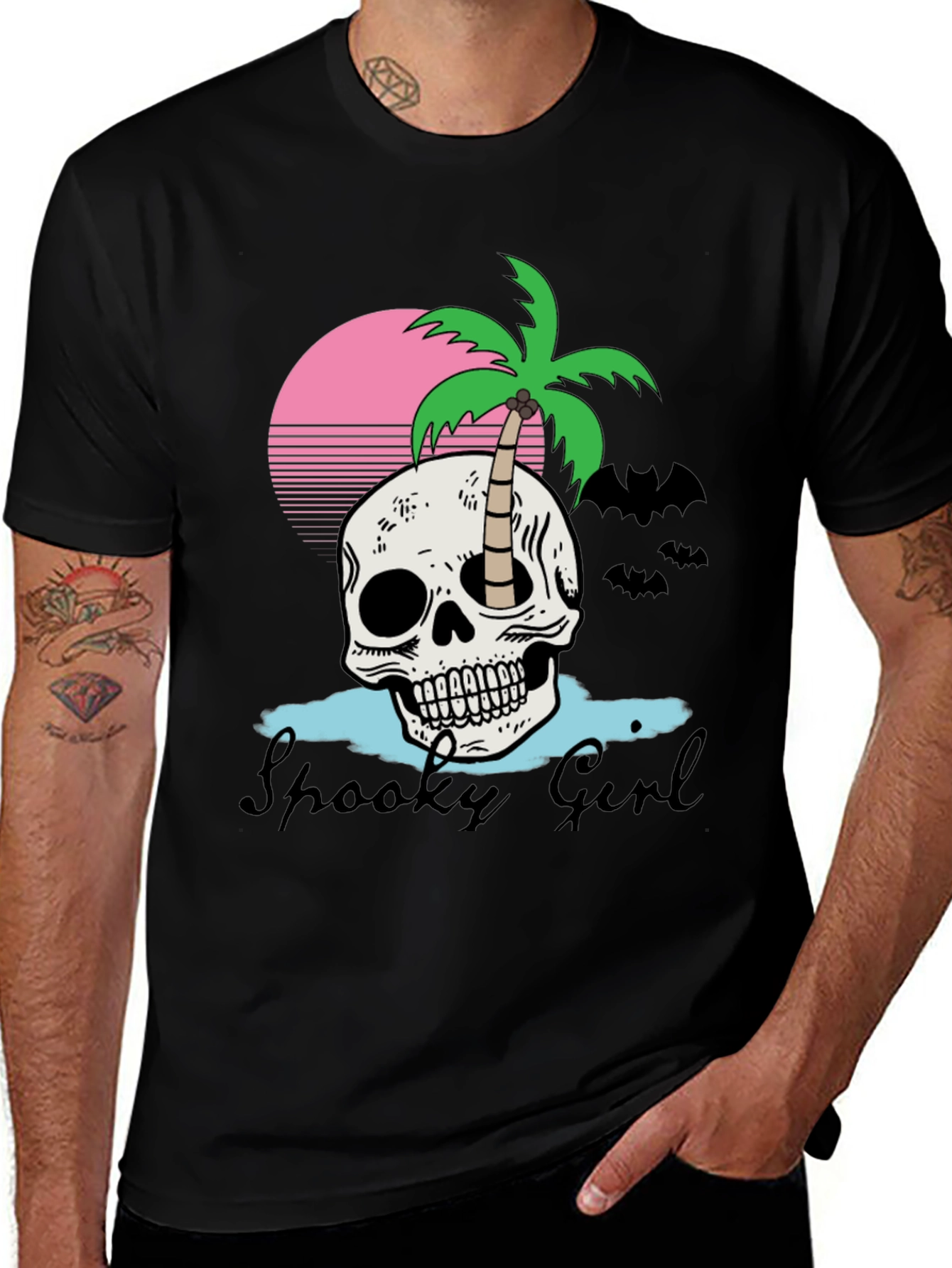 Spooky Girl Skull & Palm Tee - Halloween Style