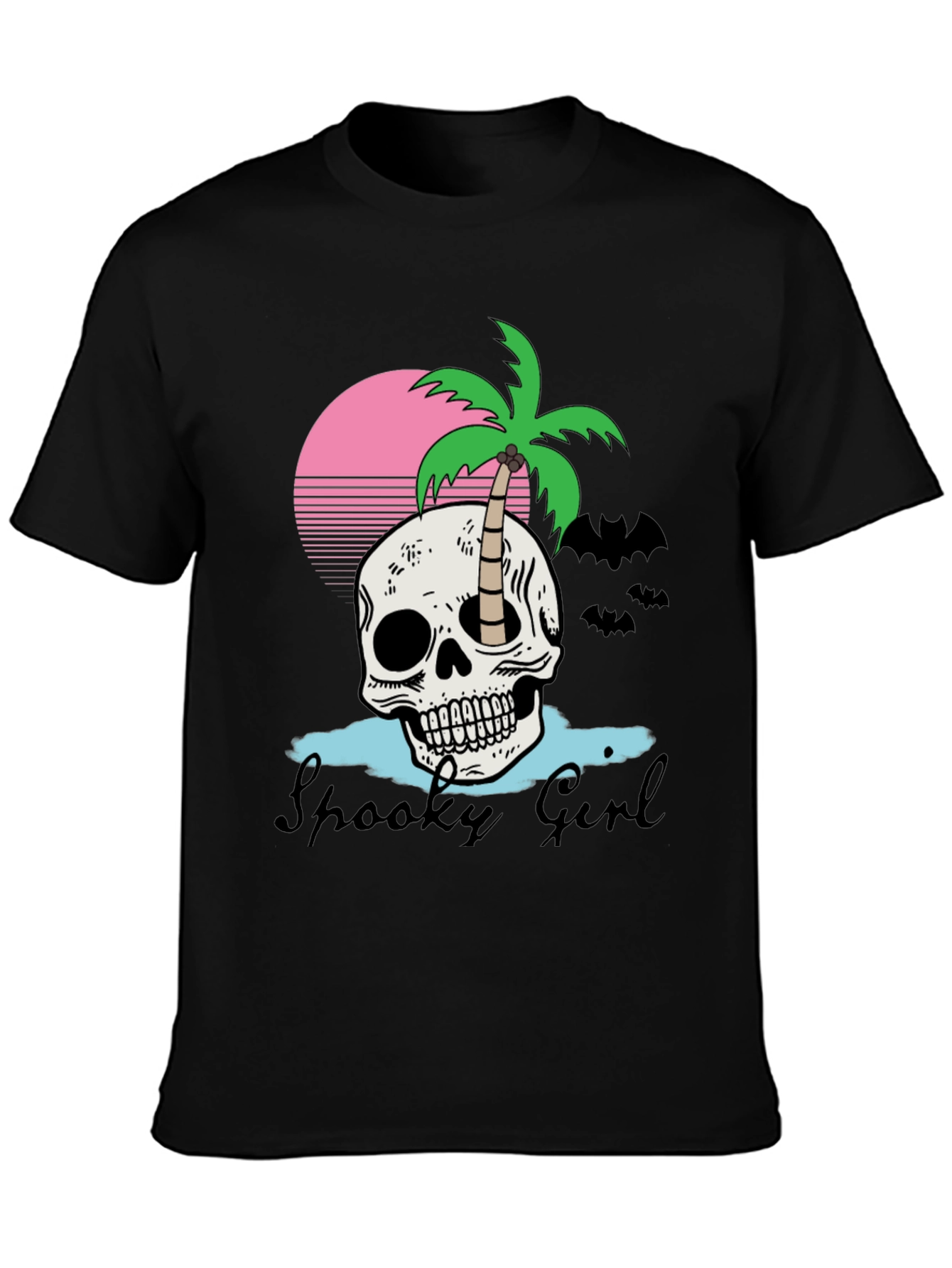 Spooky Girl Skull & Palm Tee - Halloween Style