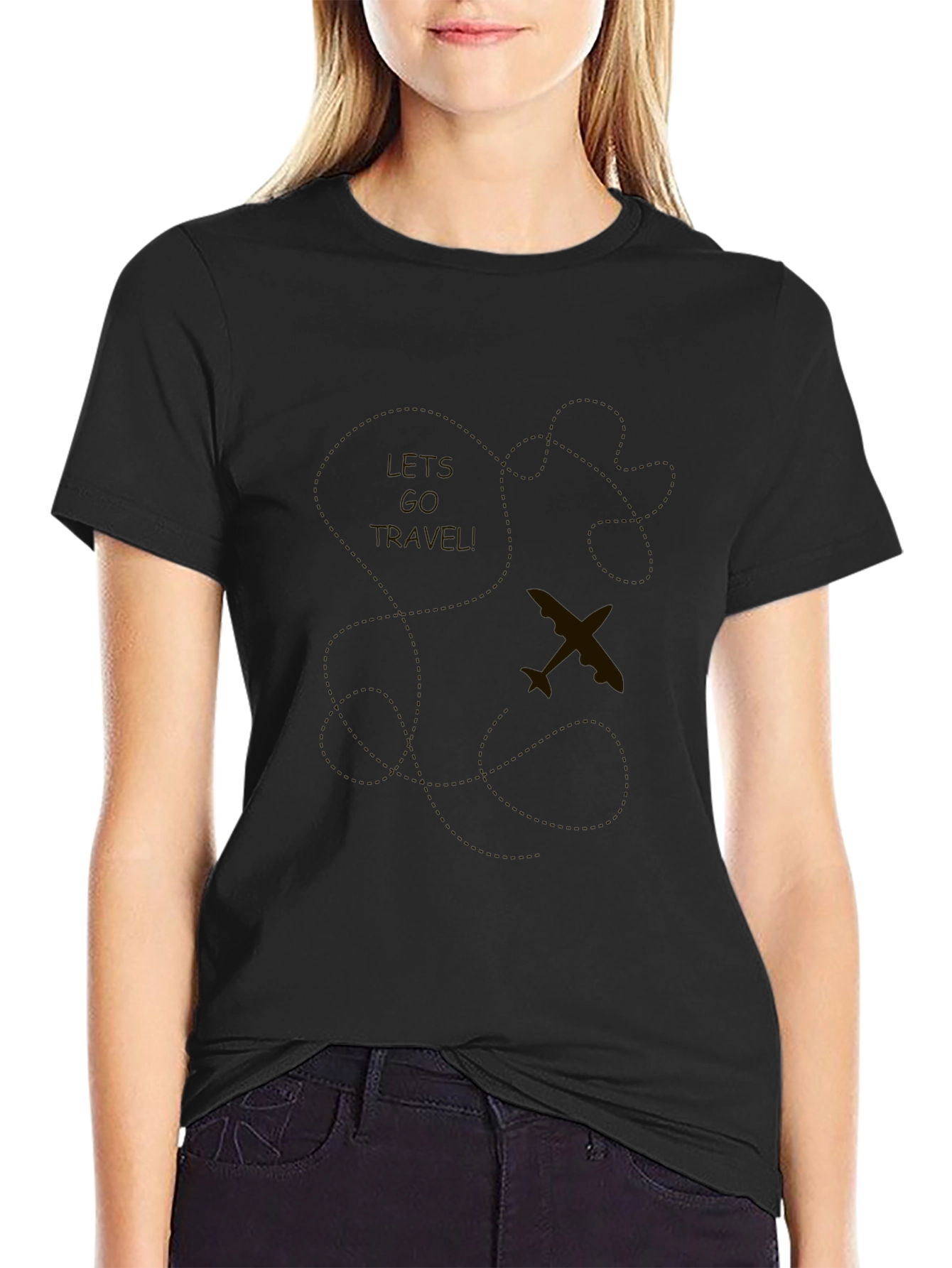 Lets Go Travel Mens Black Graphic T-Shirt