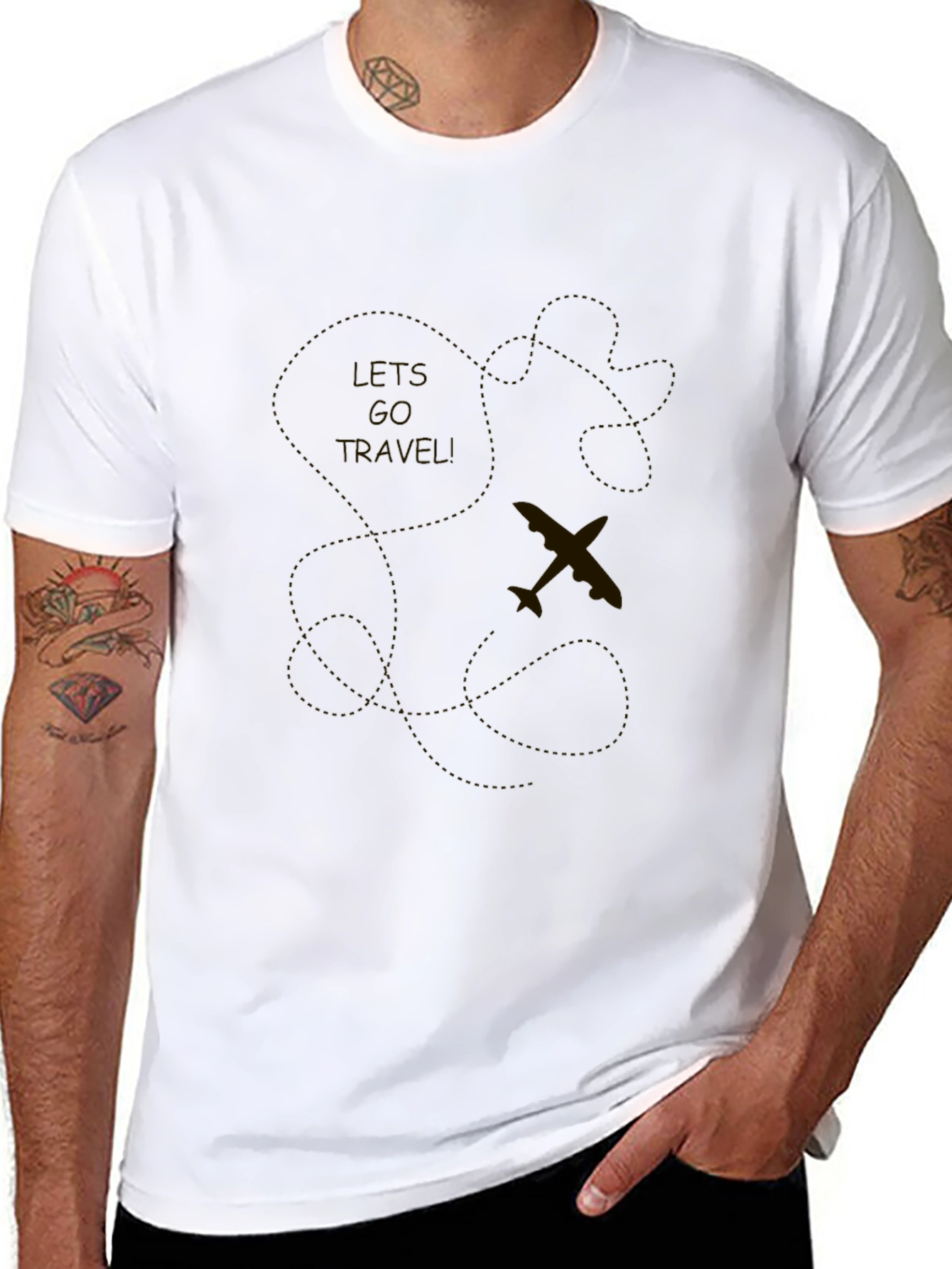 Lets Go Travel Mens Black Graphic T-Shirt