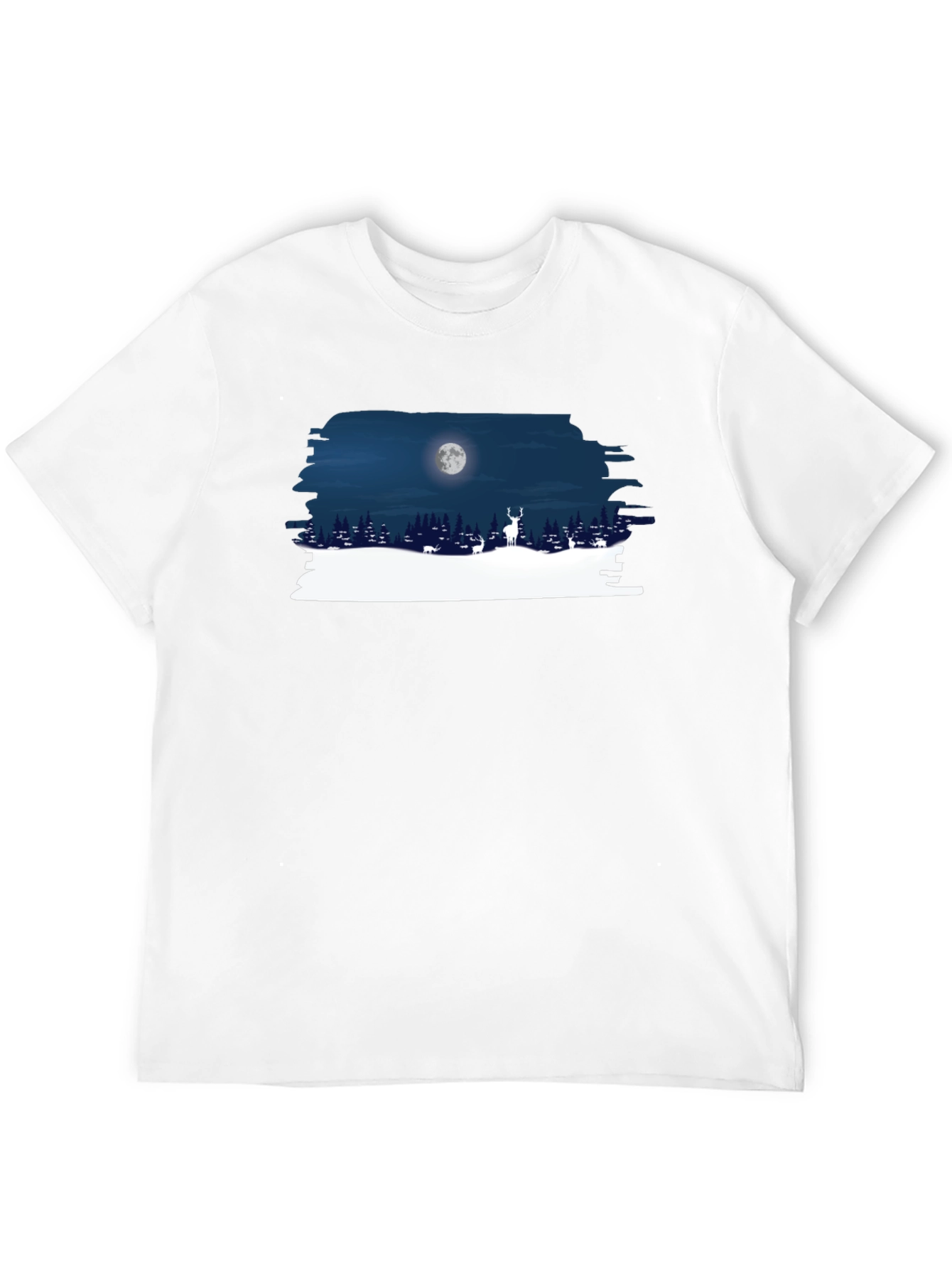 Moonlit Deer Graphic Tee - Black Cotton Shirt