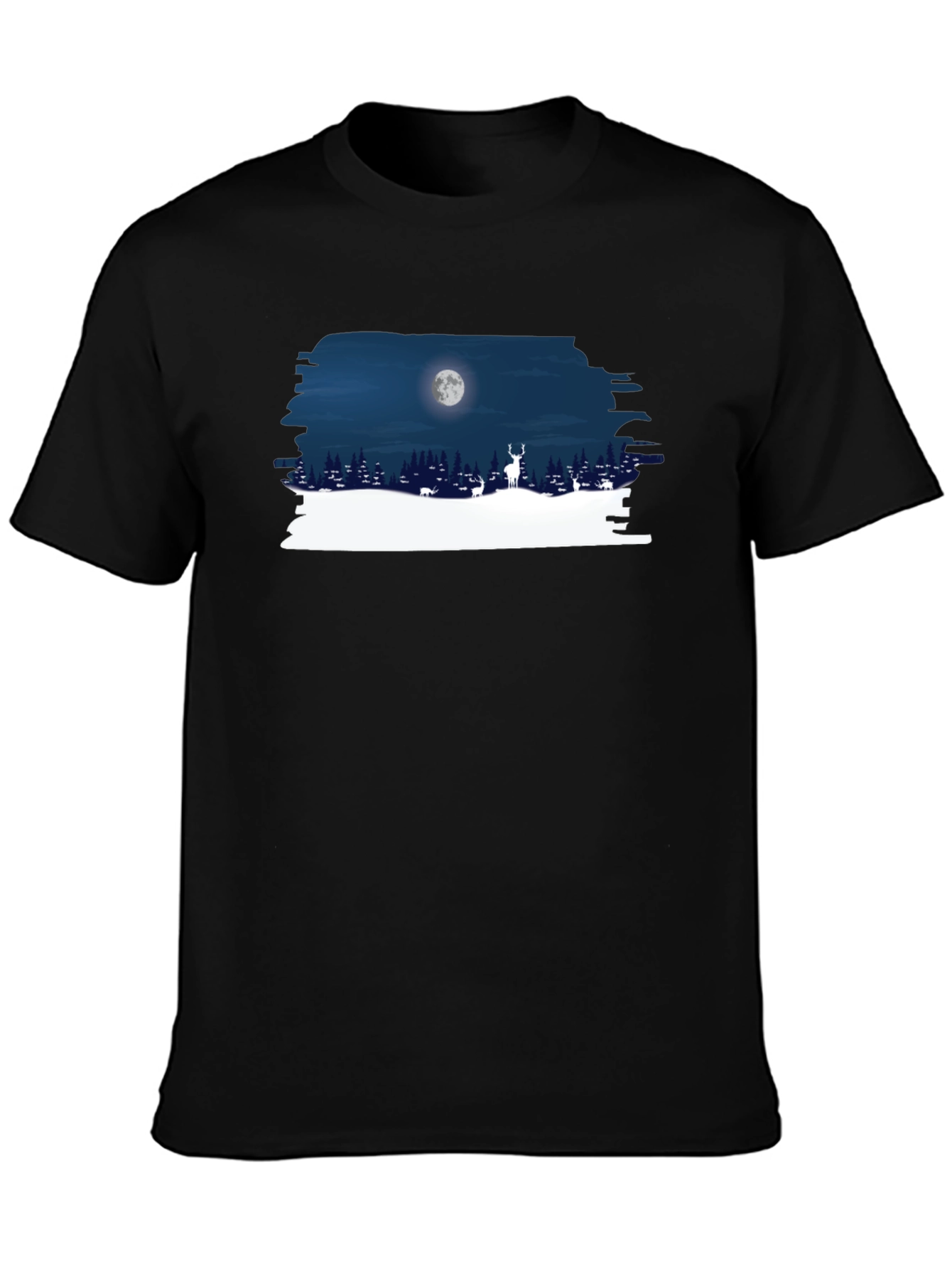 Moonlit Deer Graphic Tee - Black Cotton Shirt
