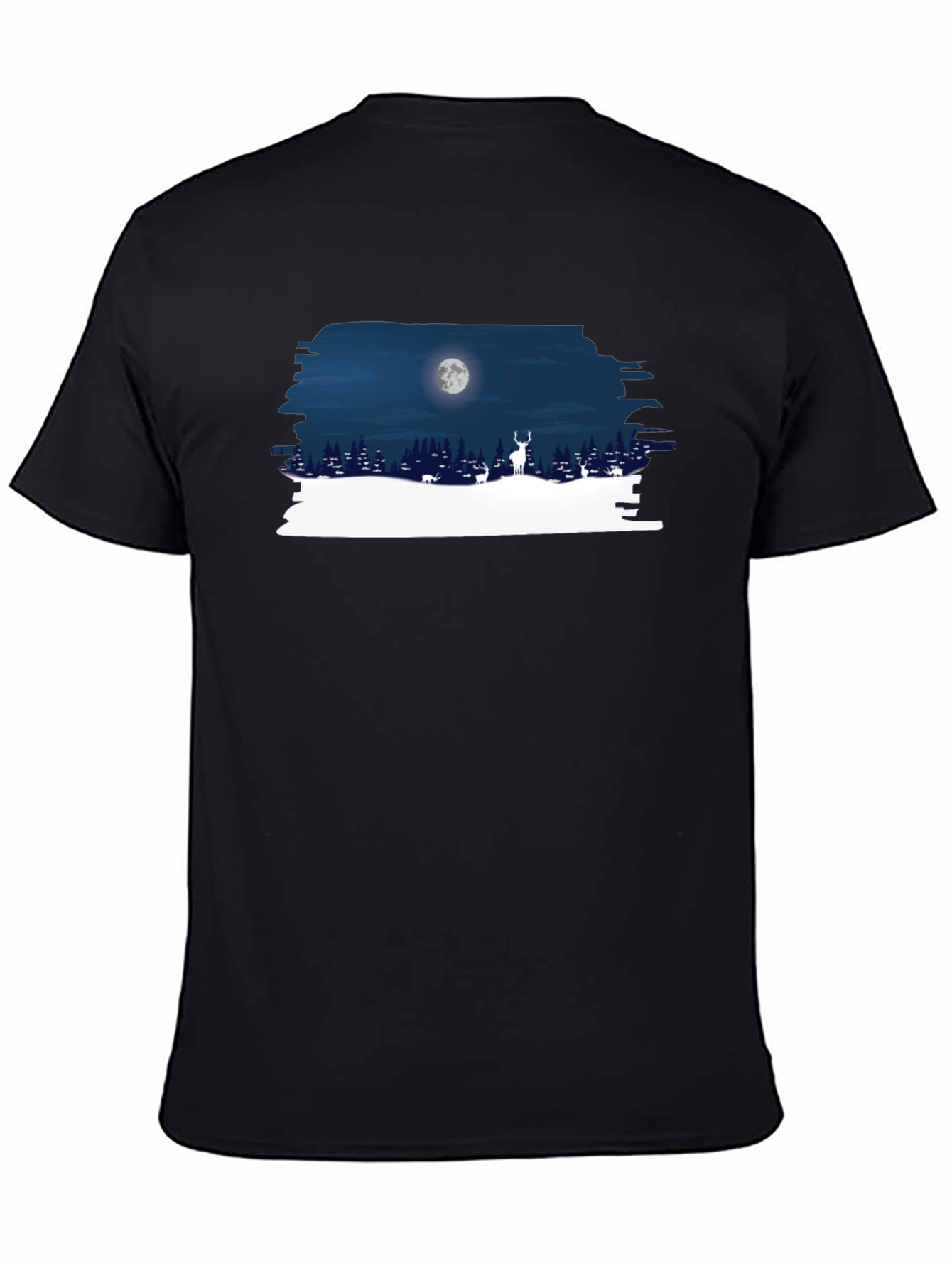 Moonlit Deer Graphic Tee - Black Cotton Shirt