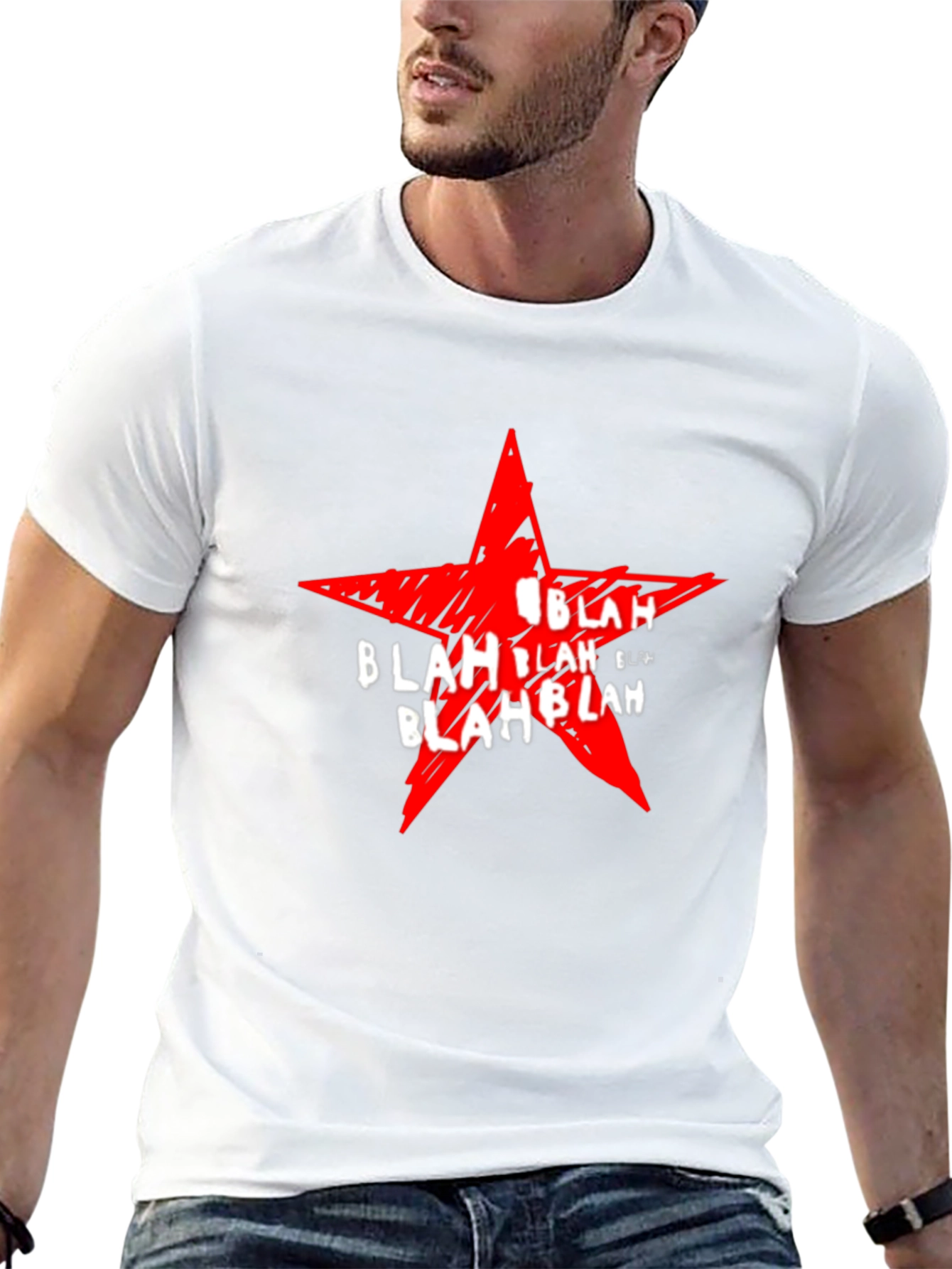 Statement Graphic Tee - Red Star Blah Print