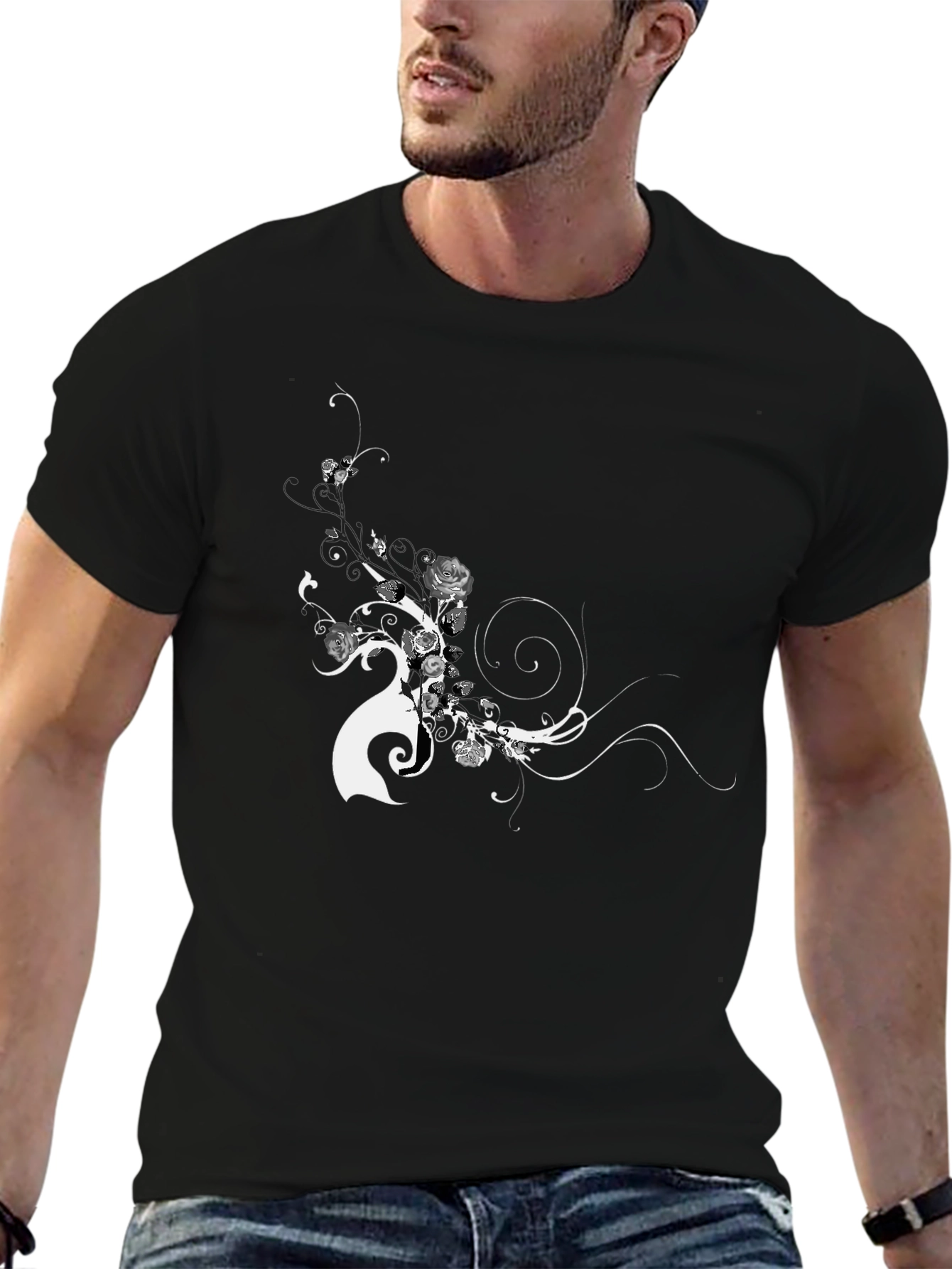 Black Floral Graphic Tee - Modern Style