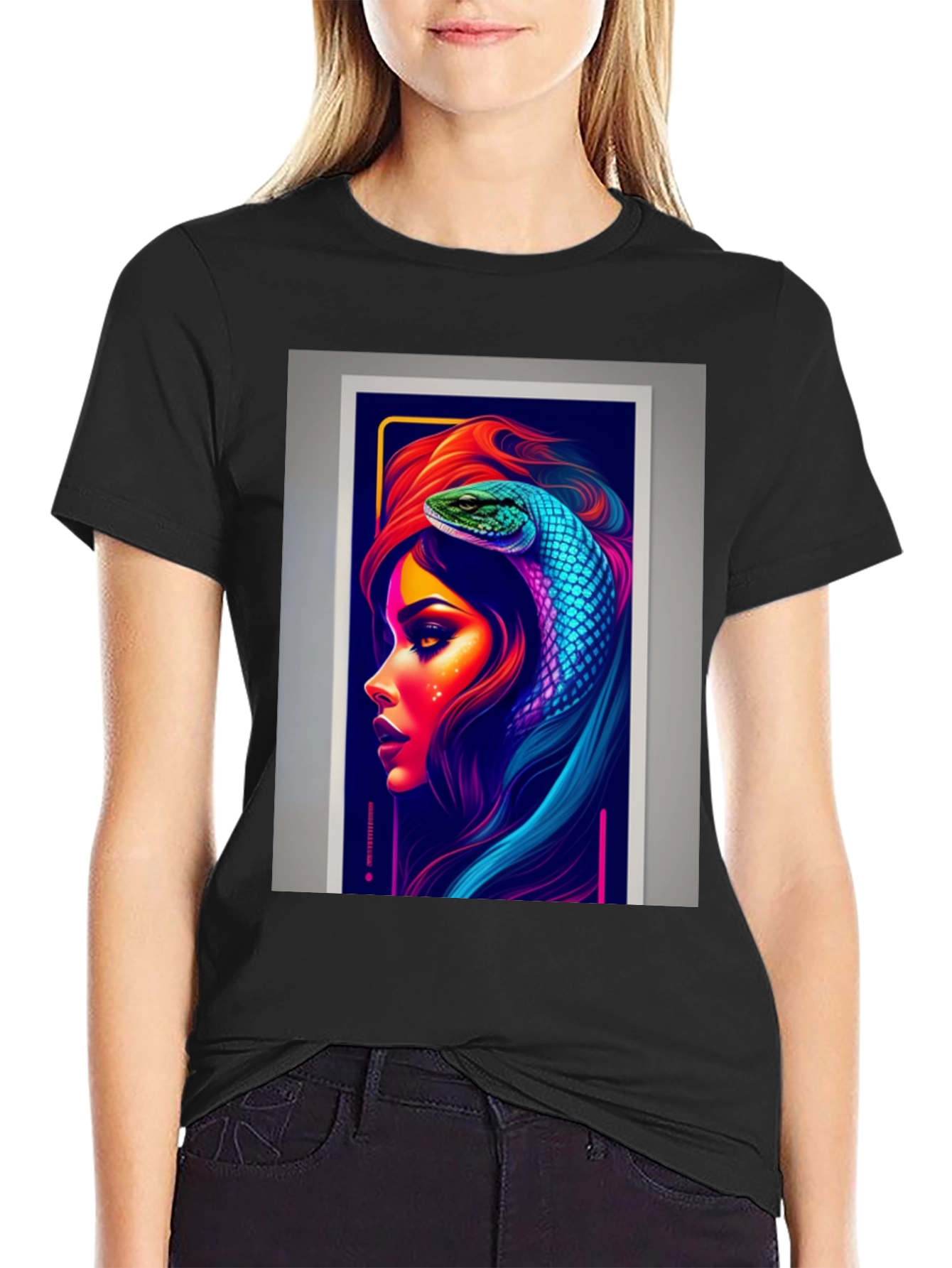 Neon Snake Woman Graphic Tee - Stylish & Unique