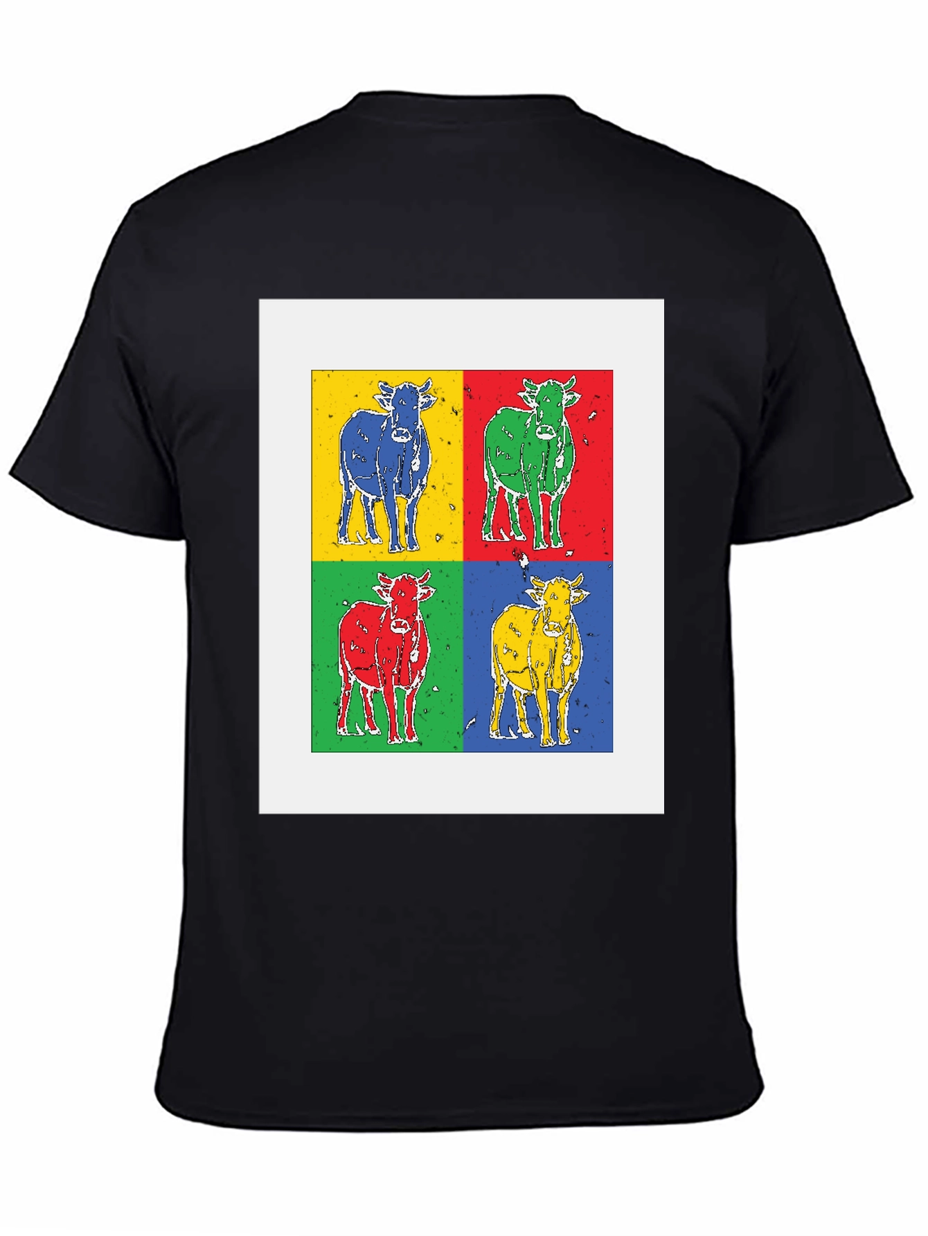 Pop Art Cow Tee - Black Cotton Graphic T-Shirt