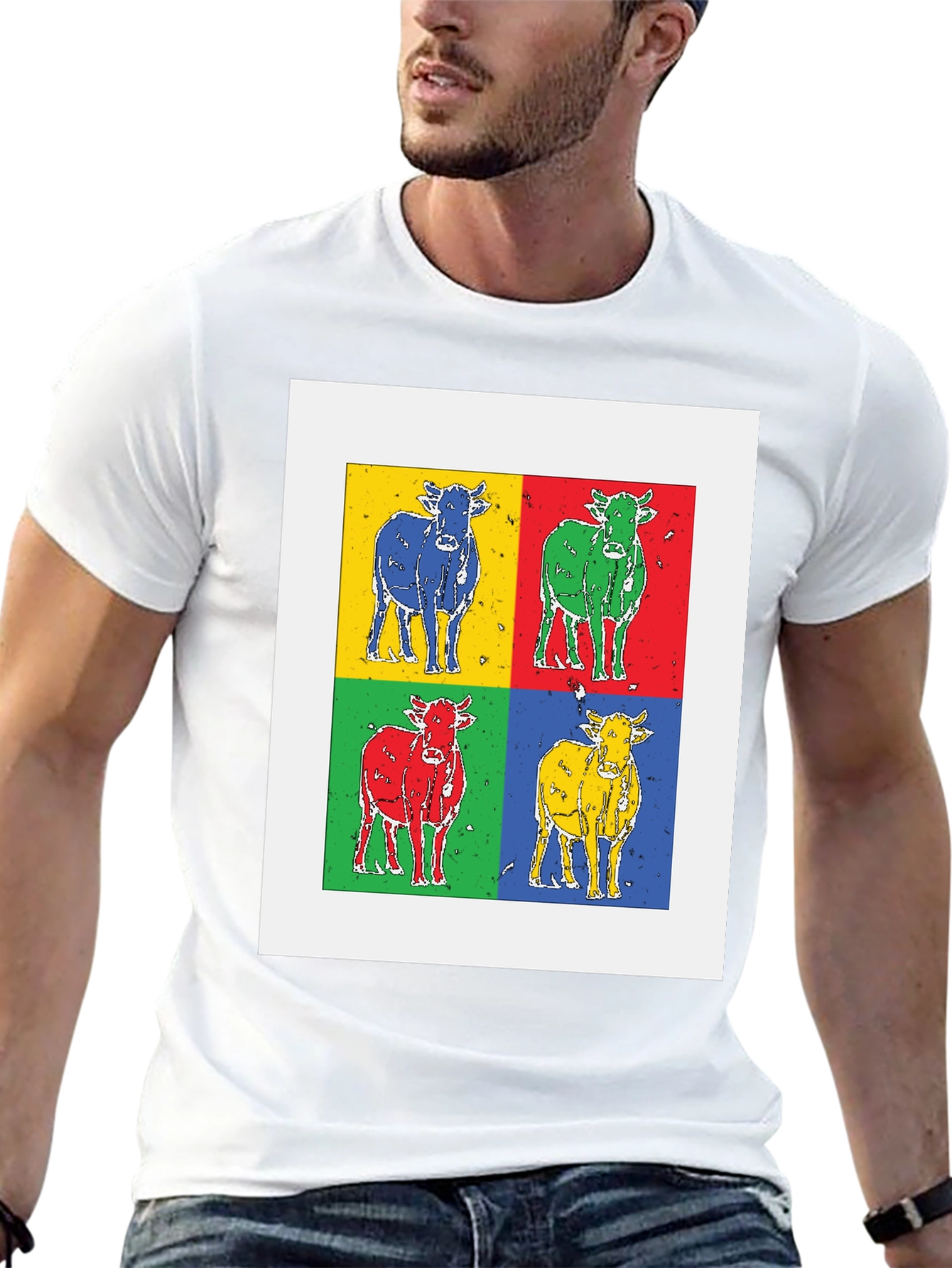 Pop Art Cow Tee - Black Cotton Graphic T-Shirt