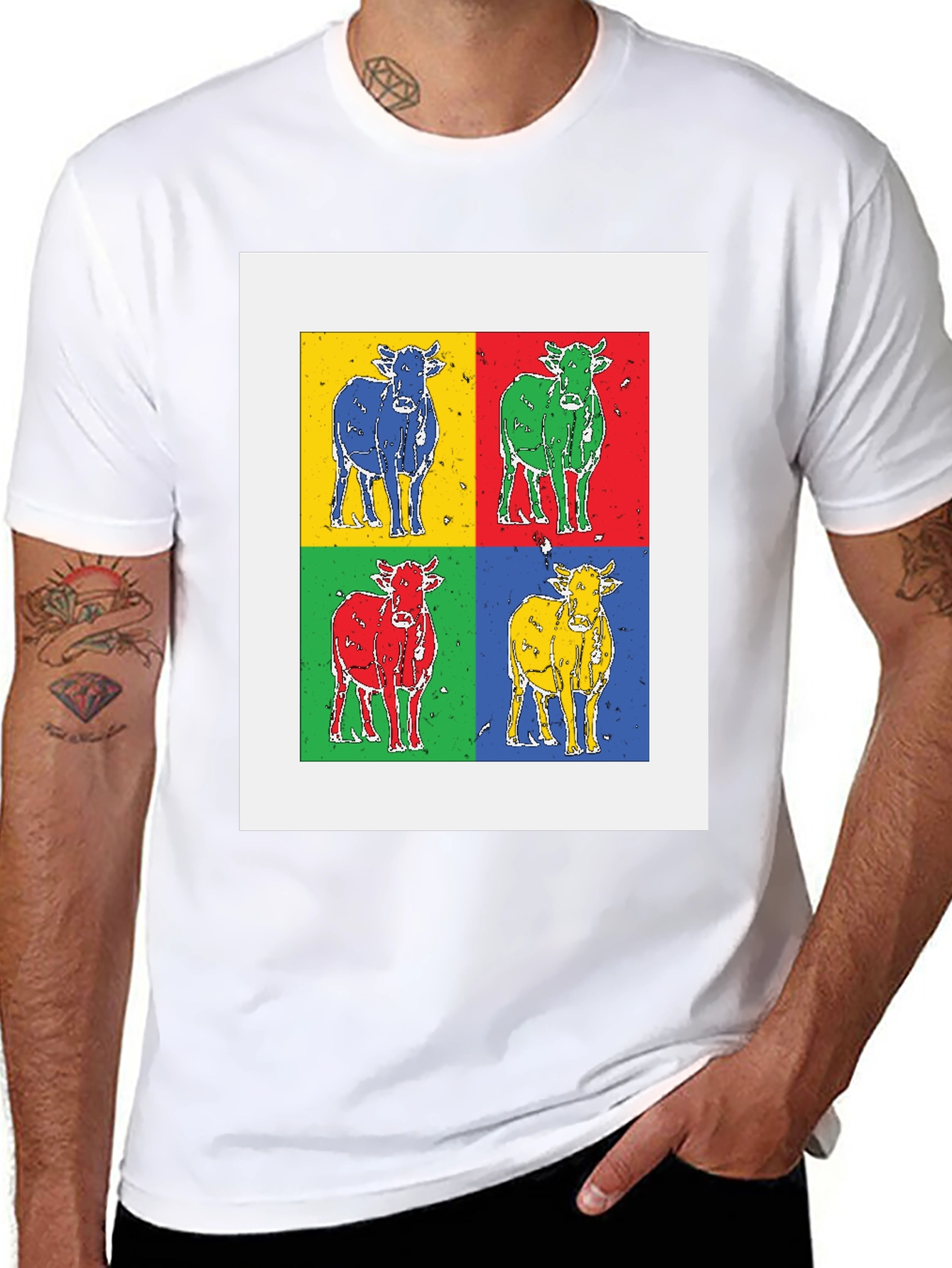Pop Art Cow Tee - Black Cotton Graphic T-Shirt