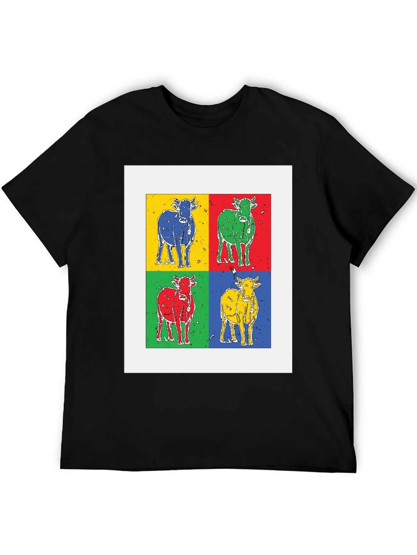 Pop Art Cow Tee - Black Cotton Graphic T-Shirt