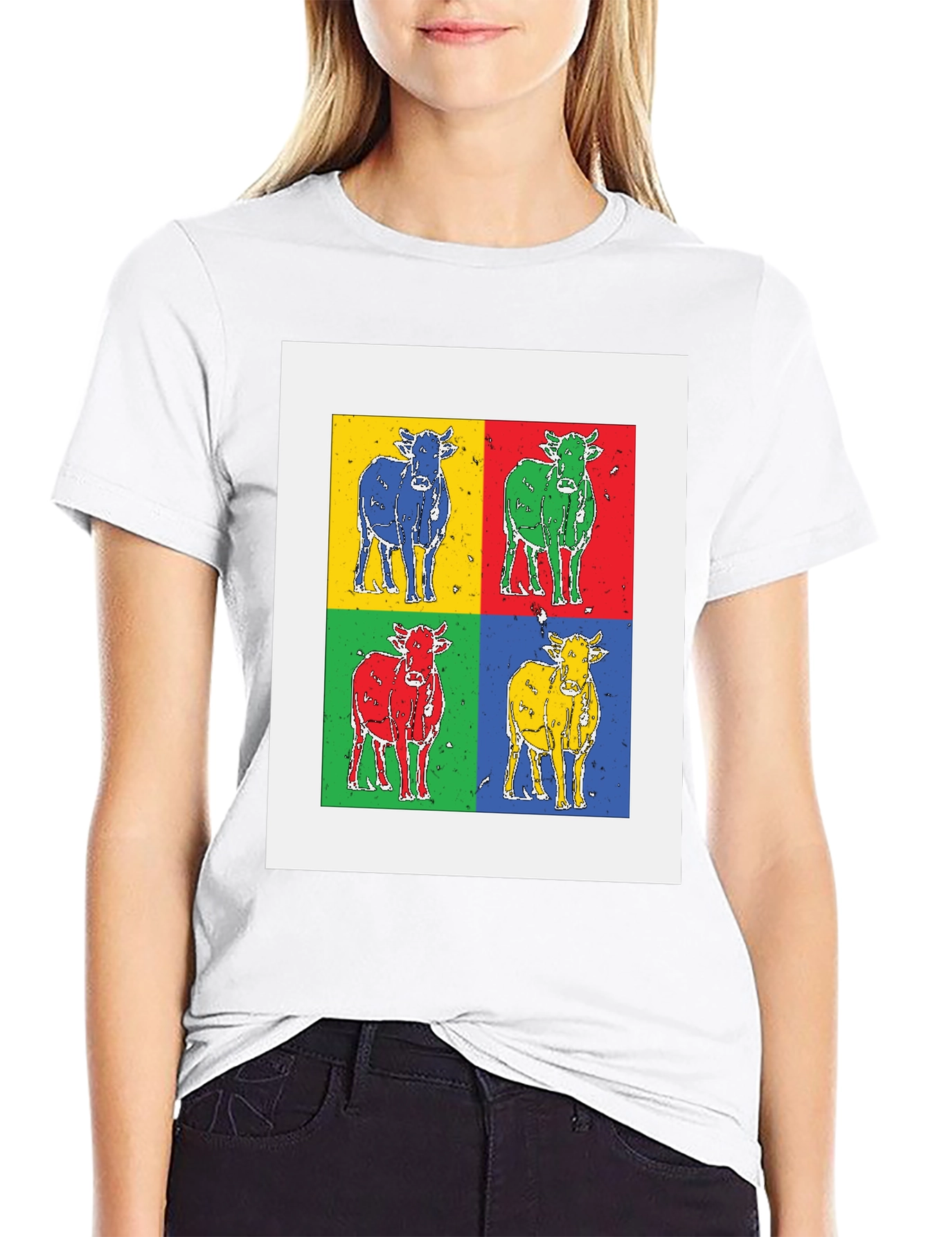 Pop Art Cow Tee - Black Cotton Graphic T-Shirt