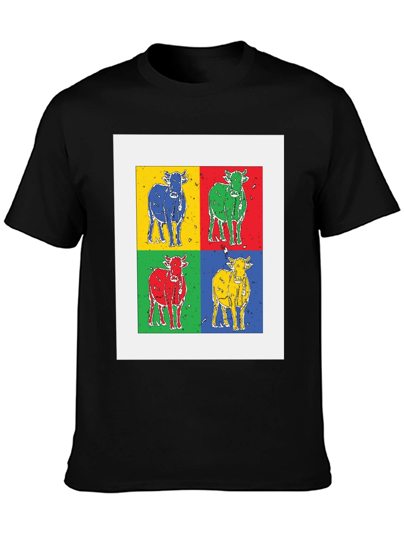 Pop Art Cow Tee - Black Cotton Graphic T-Shirt