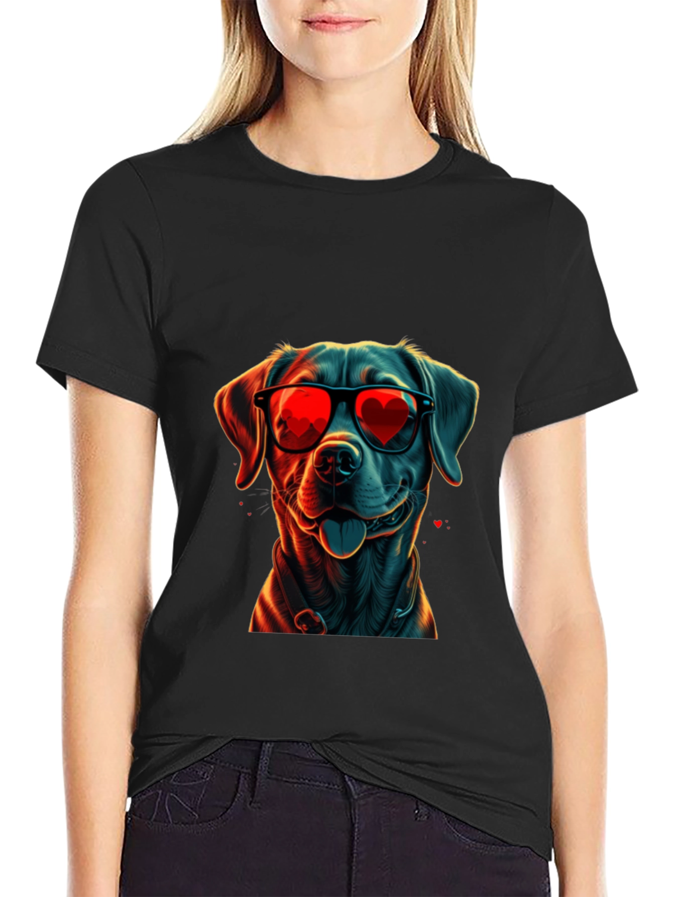 Dog with Heart Sunglasses Graphic Tee