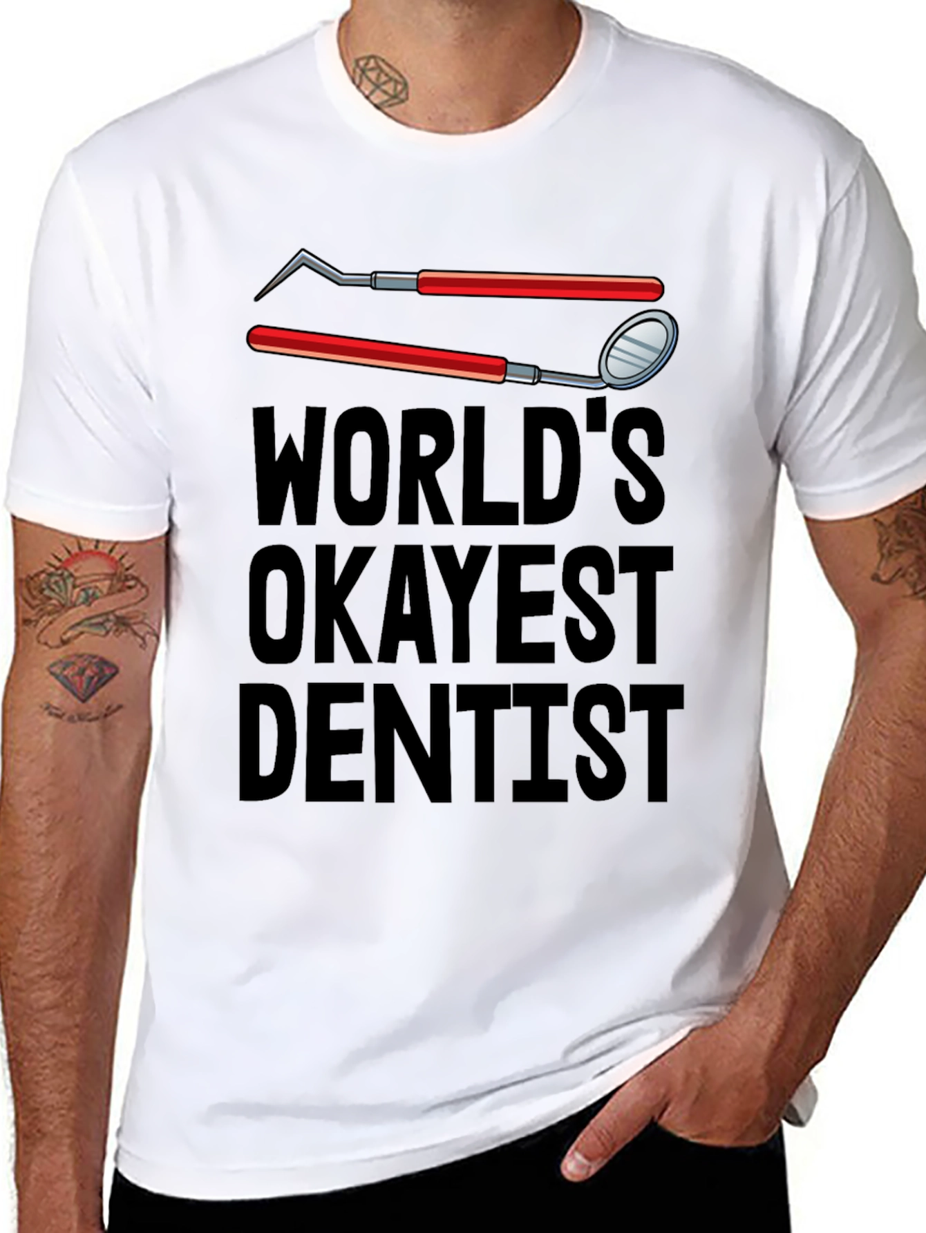 Worlds Okayest Dentist T-Shirt - Funny Dental Tee