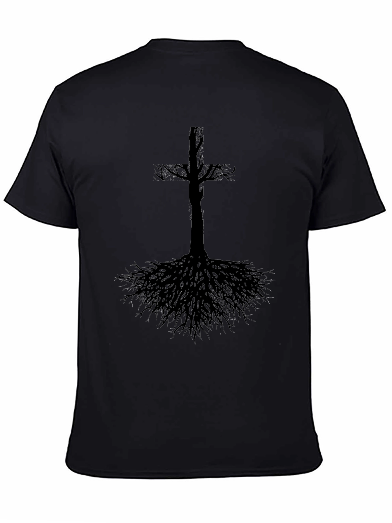 Cross Tree Roots Mens Black Graphic T-Shirt