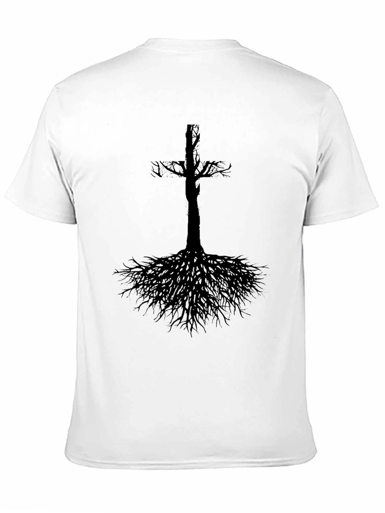 Cross Tree Roots Mens Black Graphic T-Shirt