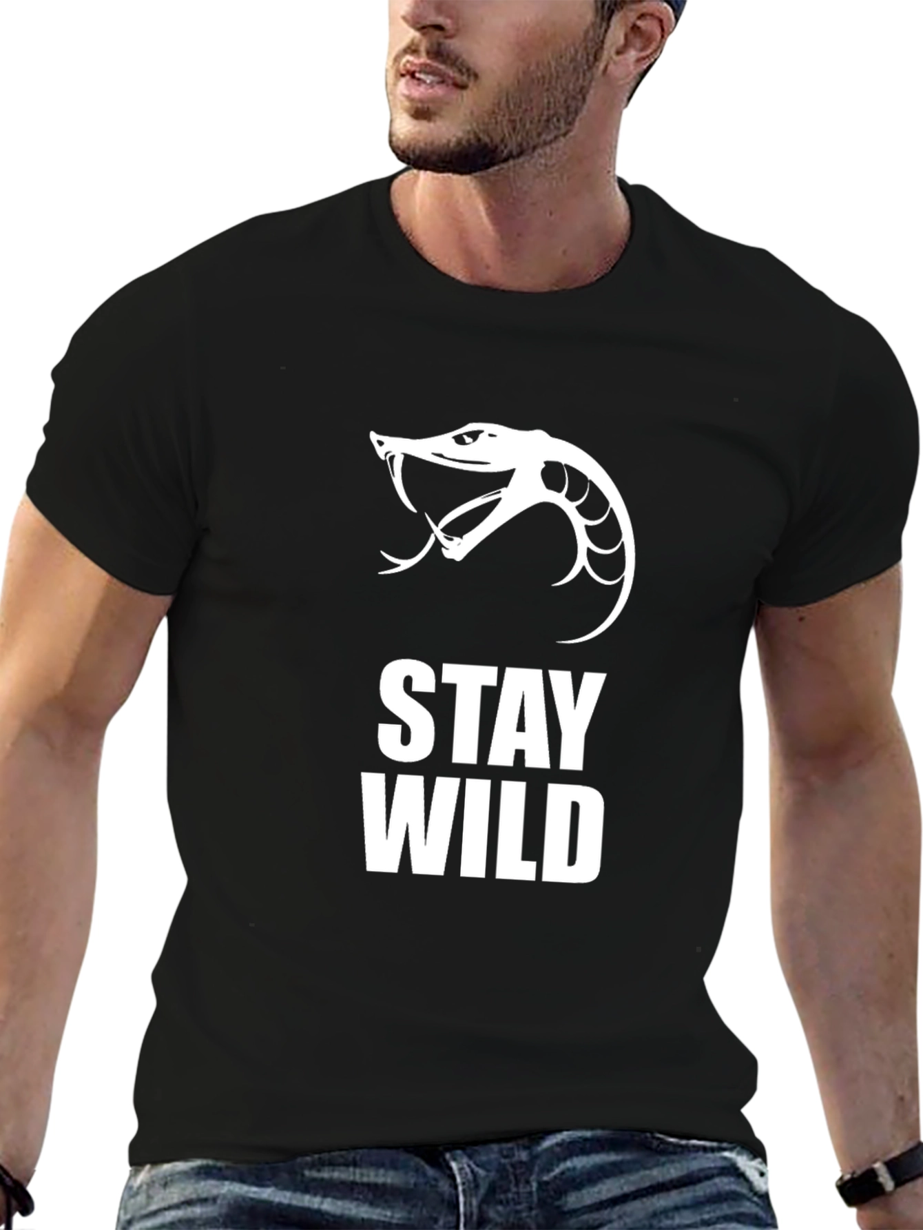 Stay Wild Snake Graphic Tee - Black Cotton
