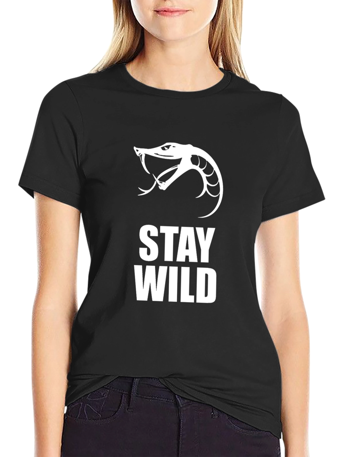Stay Wild Snake Graphic Tee - Black Cotton