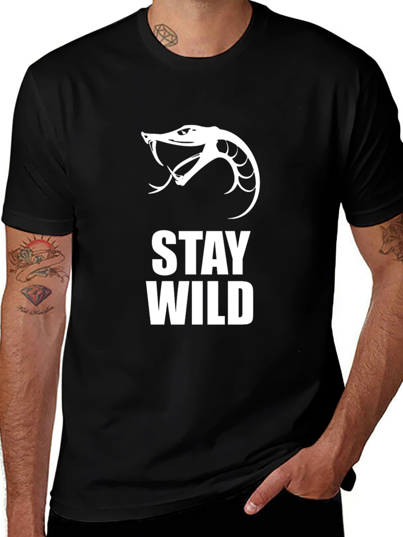 Stay Wild Snake Graphic Tee - Black Cotton