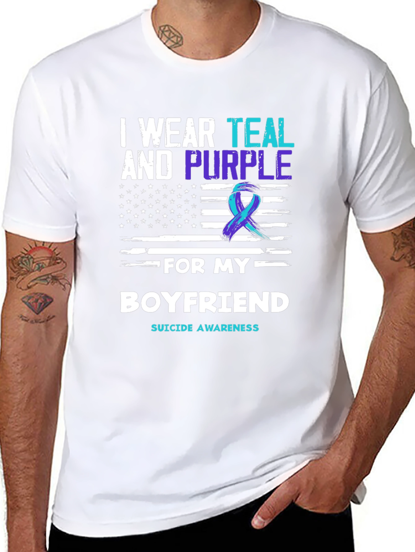 Teal & Purple Suicide Awareness Boyfriend T-Shirt
