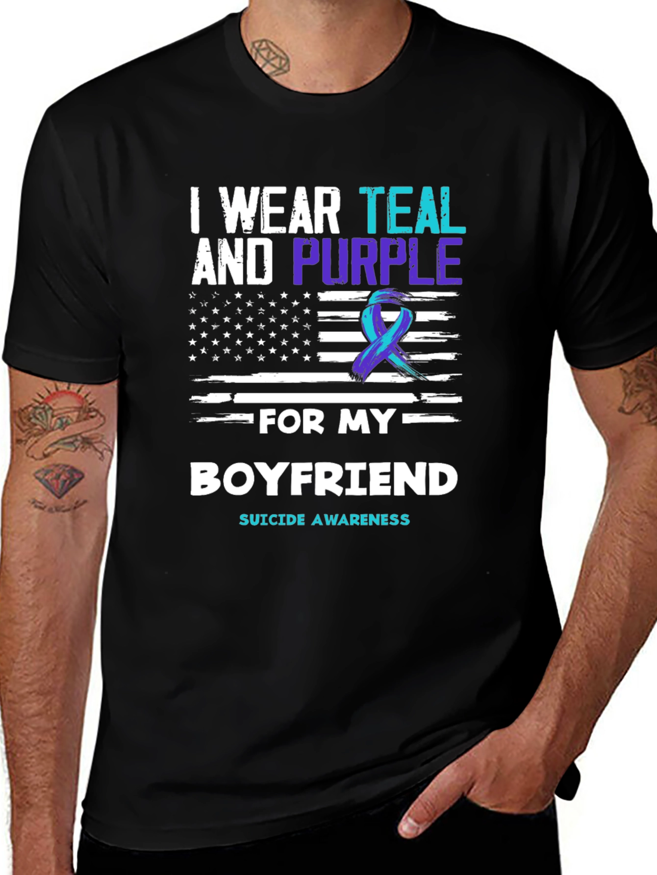 Teal & Purple Suicide Awareness Boyfriend T-Shirt