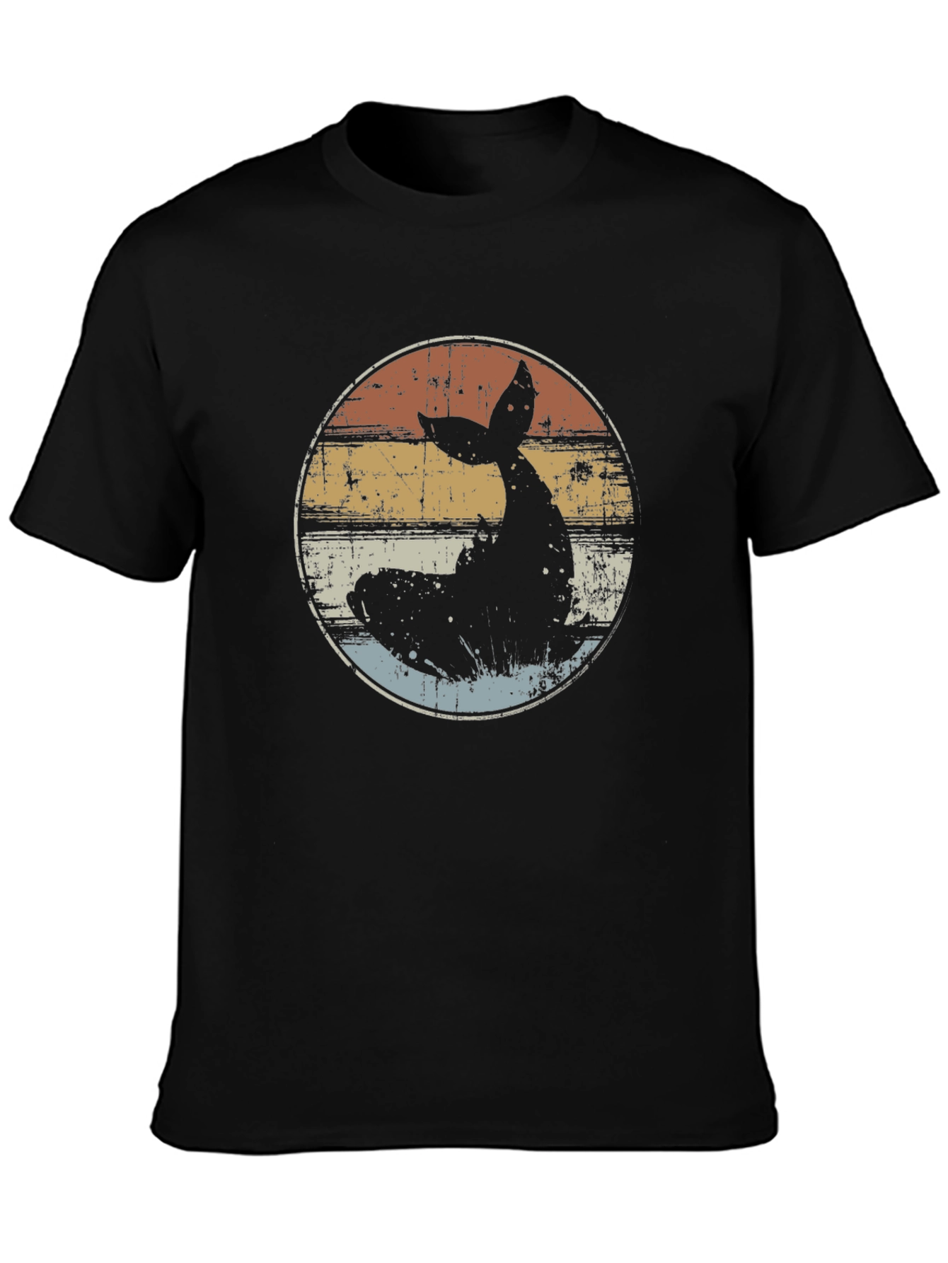 Retro Whale Tail Graphic T-Shirt - Black