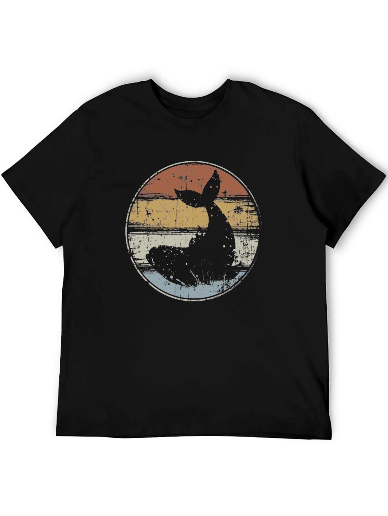 Retro Whale Tail Graphic T-Shirt - Black
