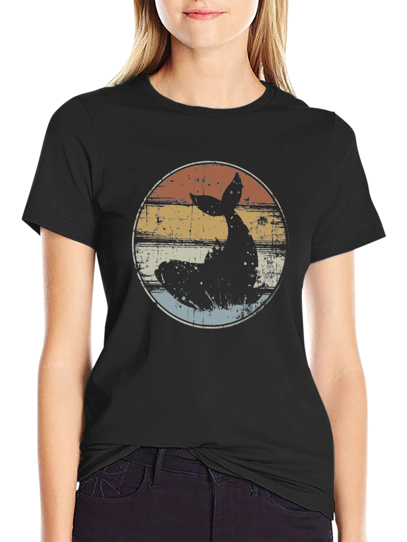 Retro Whale Tail Graphic T-Shirt - Black