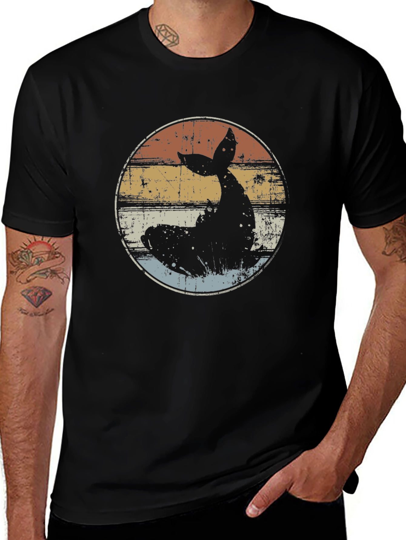 Retro Whale Tail Graphic T-Shirt - Black