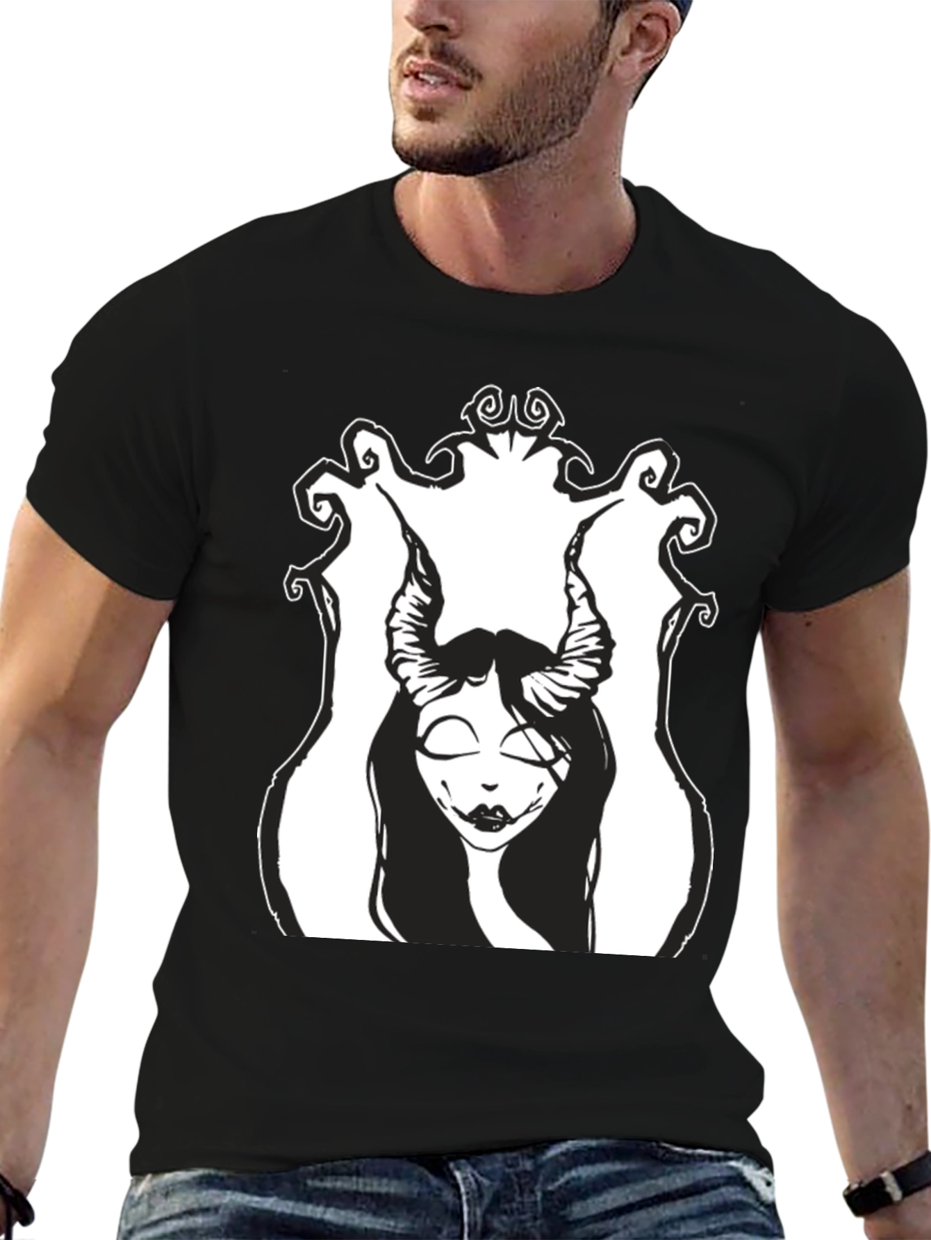 Black T-Shirt with Gothic Demon Girl Graphic