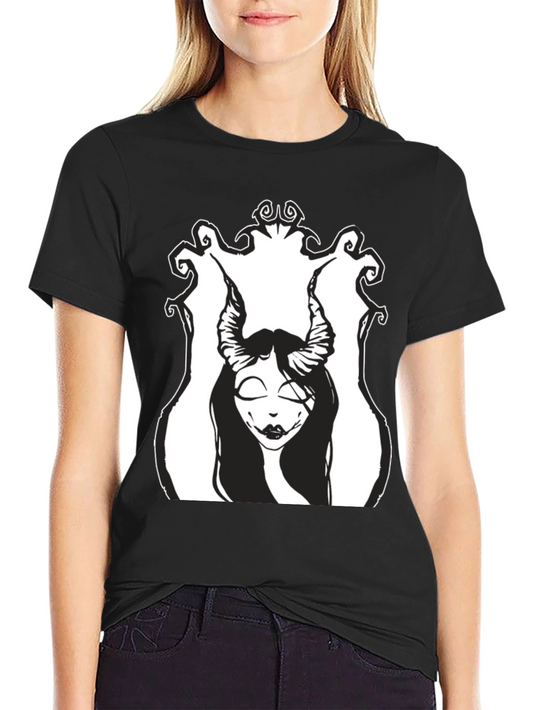 Black T-Shirt with Gothic Demon Girl Graphic
