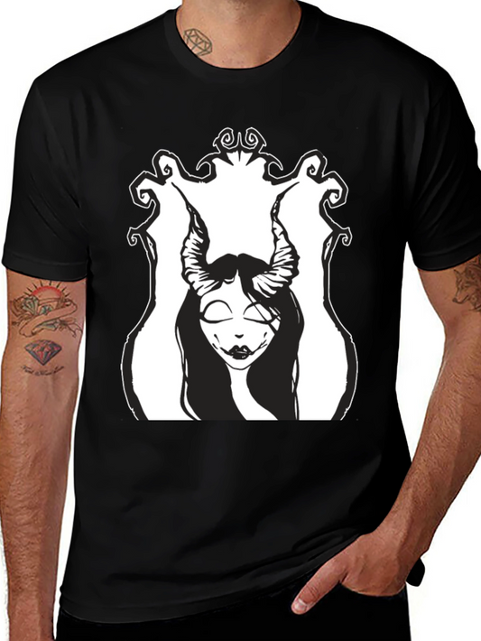 Black T-Shirt with Gothic Demon Girl Graphic